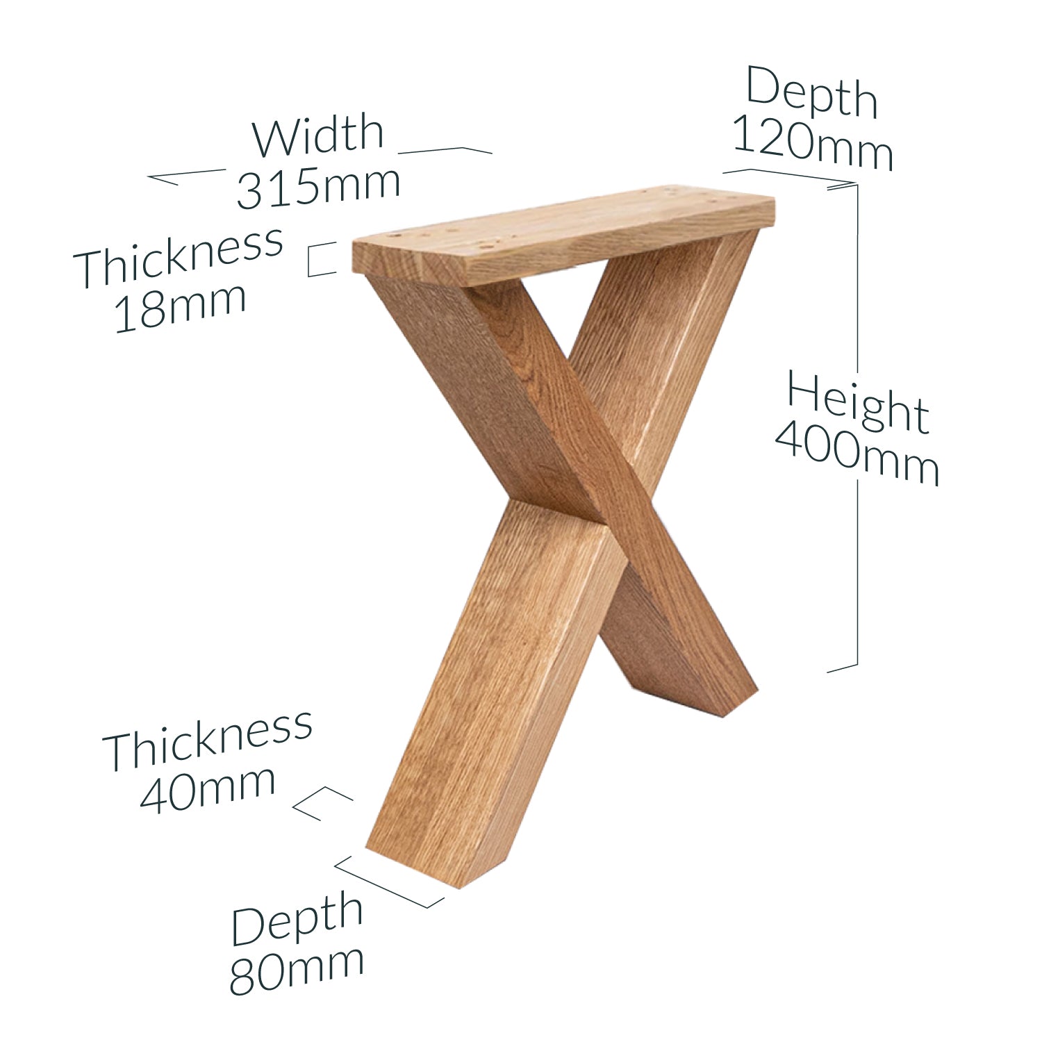 Wooden Bench Cross Legs - Dimensions
