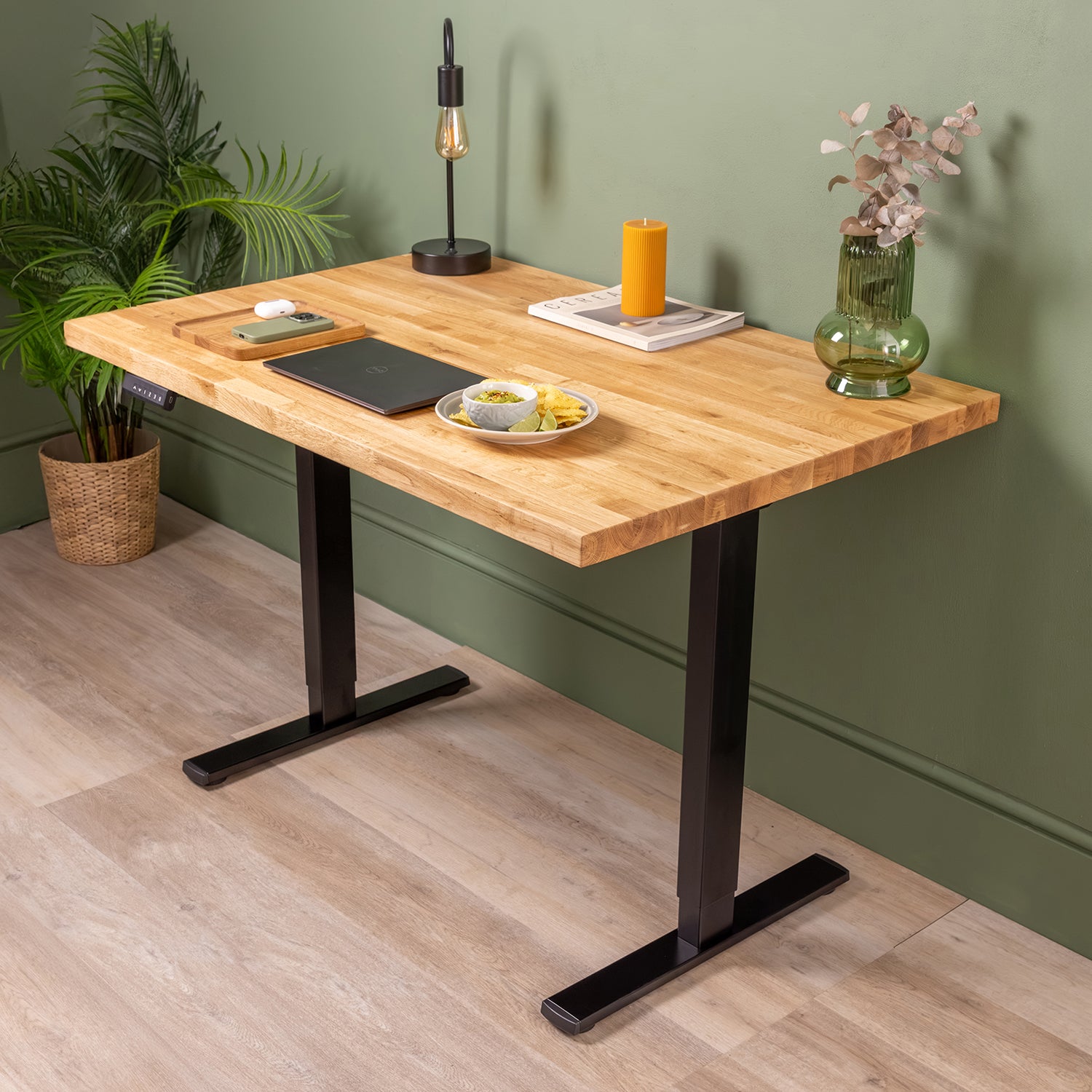 Black Sit Stand Electric Desk with Oak Wooden Desktop | 1200mm x 800mm