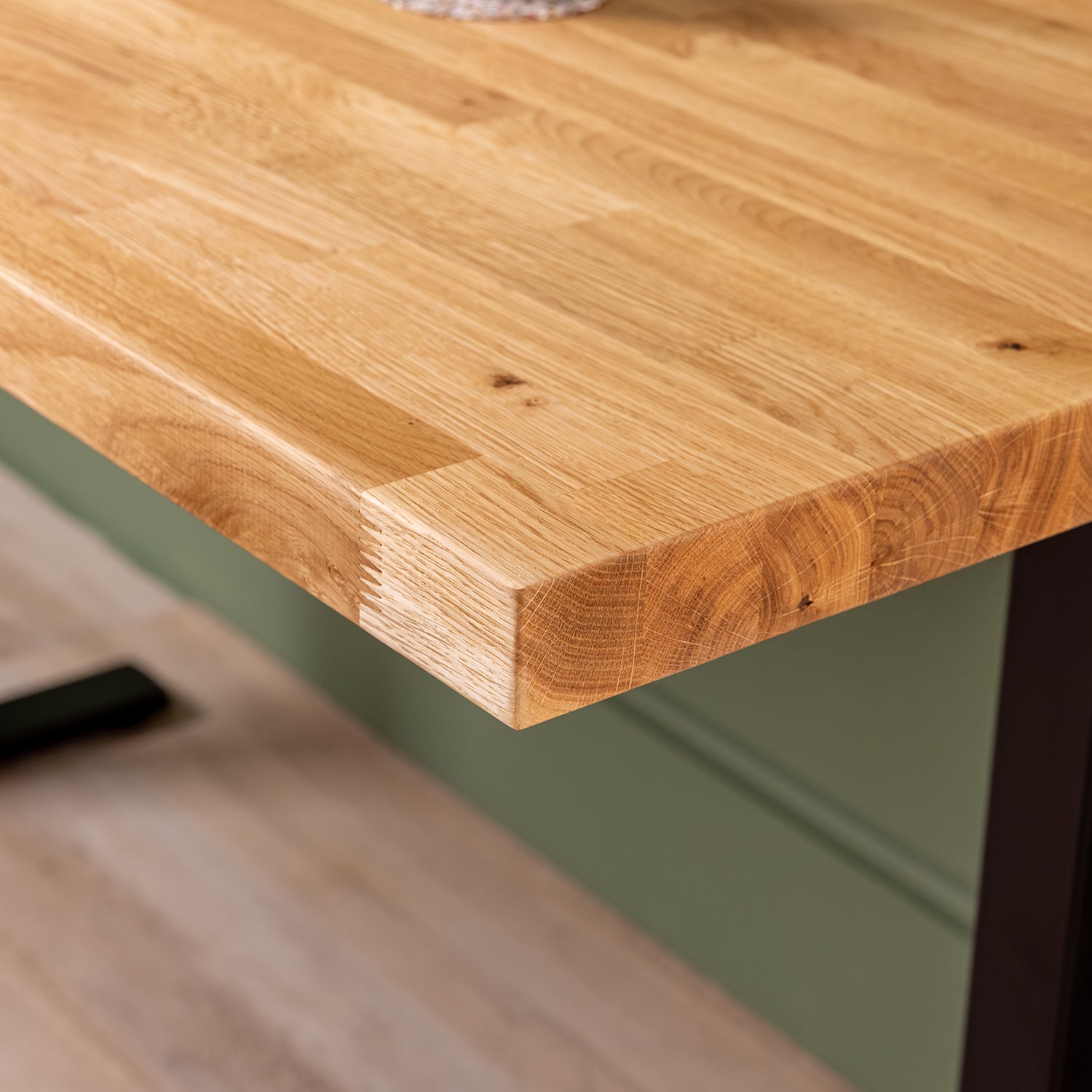 Black Sit Stand Electric Desk with Oak Wooden Desktop