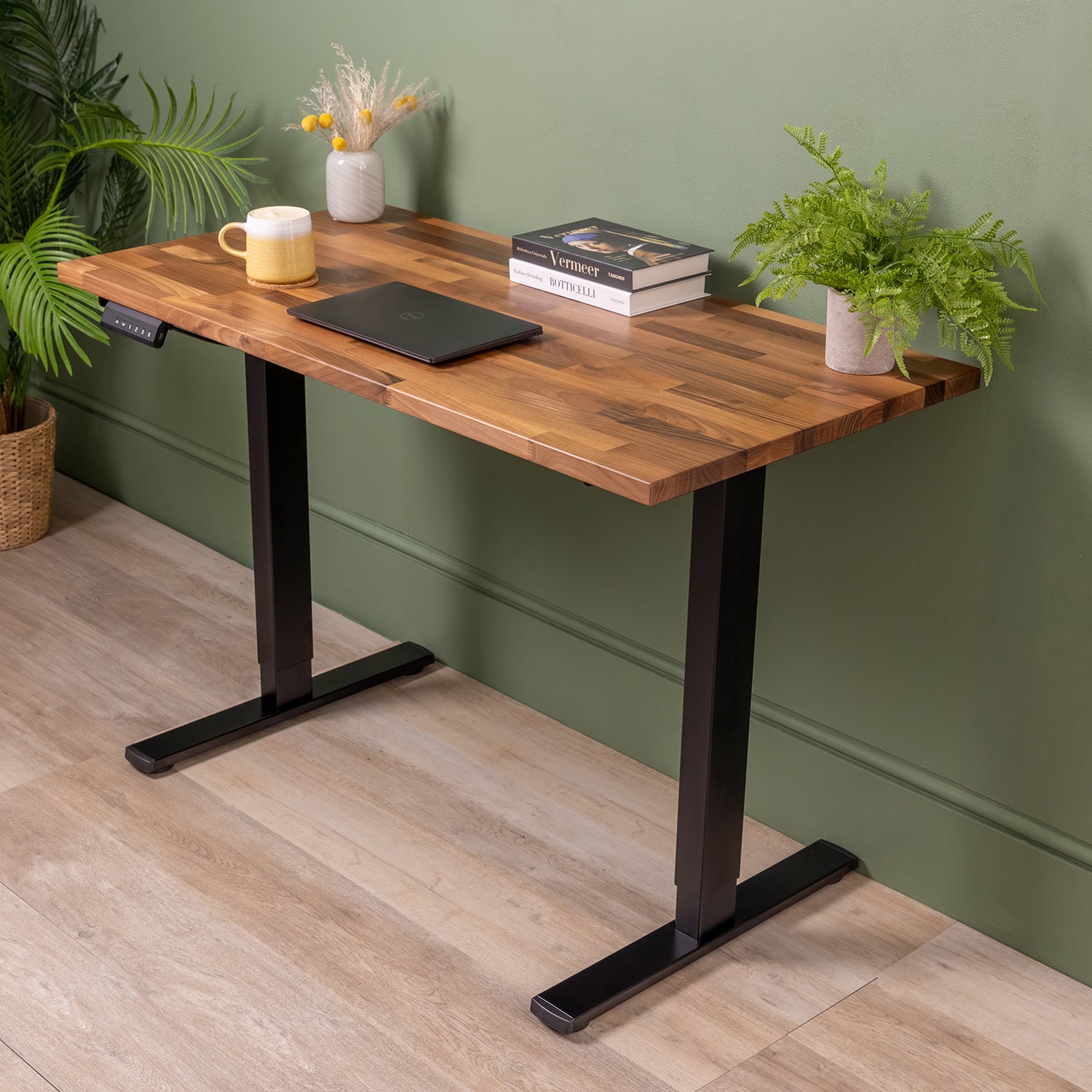 Black Sit Stand Electric Desk with Walnut Wooden Desktop | 1200mm x 600mm