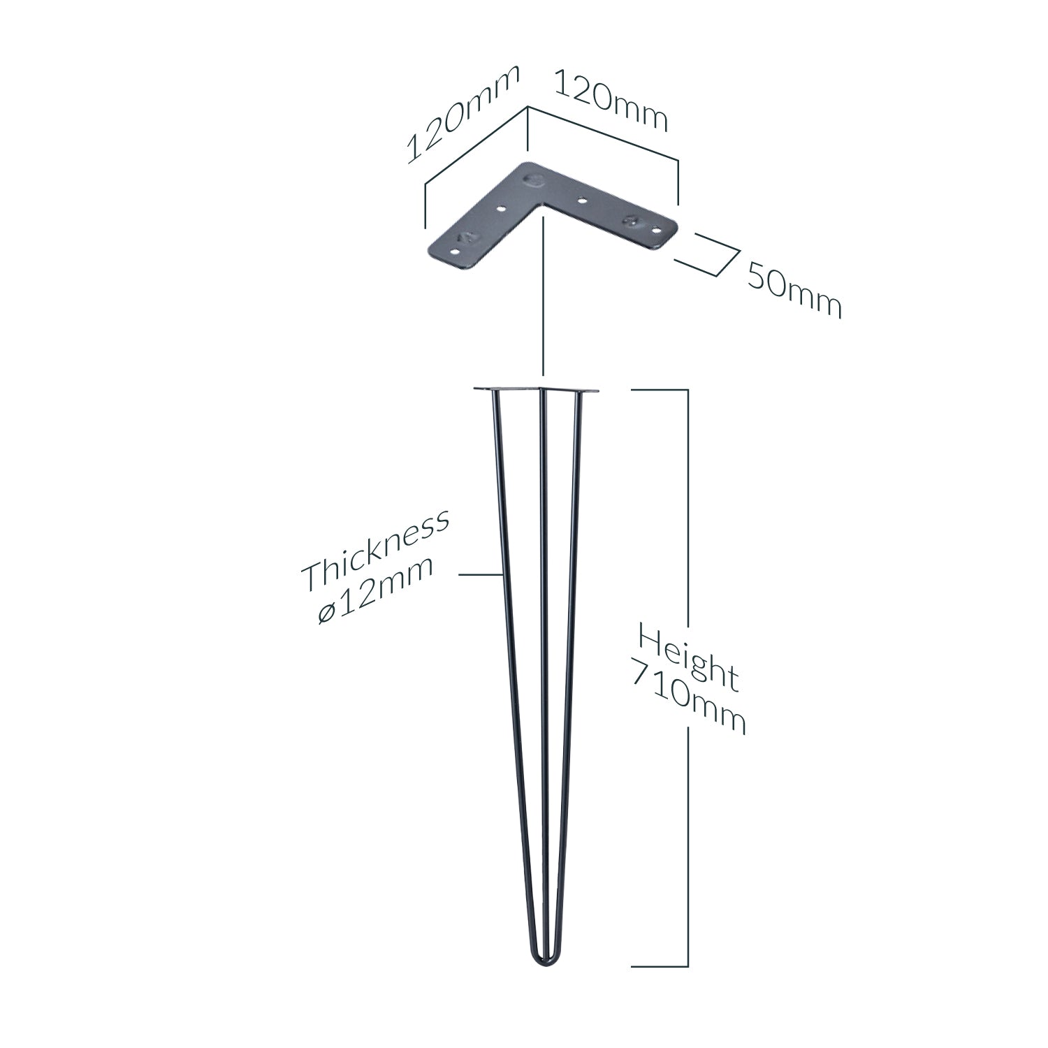 Black Hairpin Leg 3 Shoulders 71cm - Dimensions
