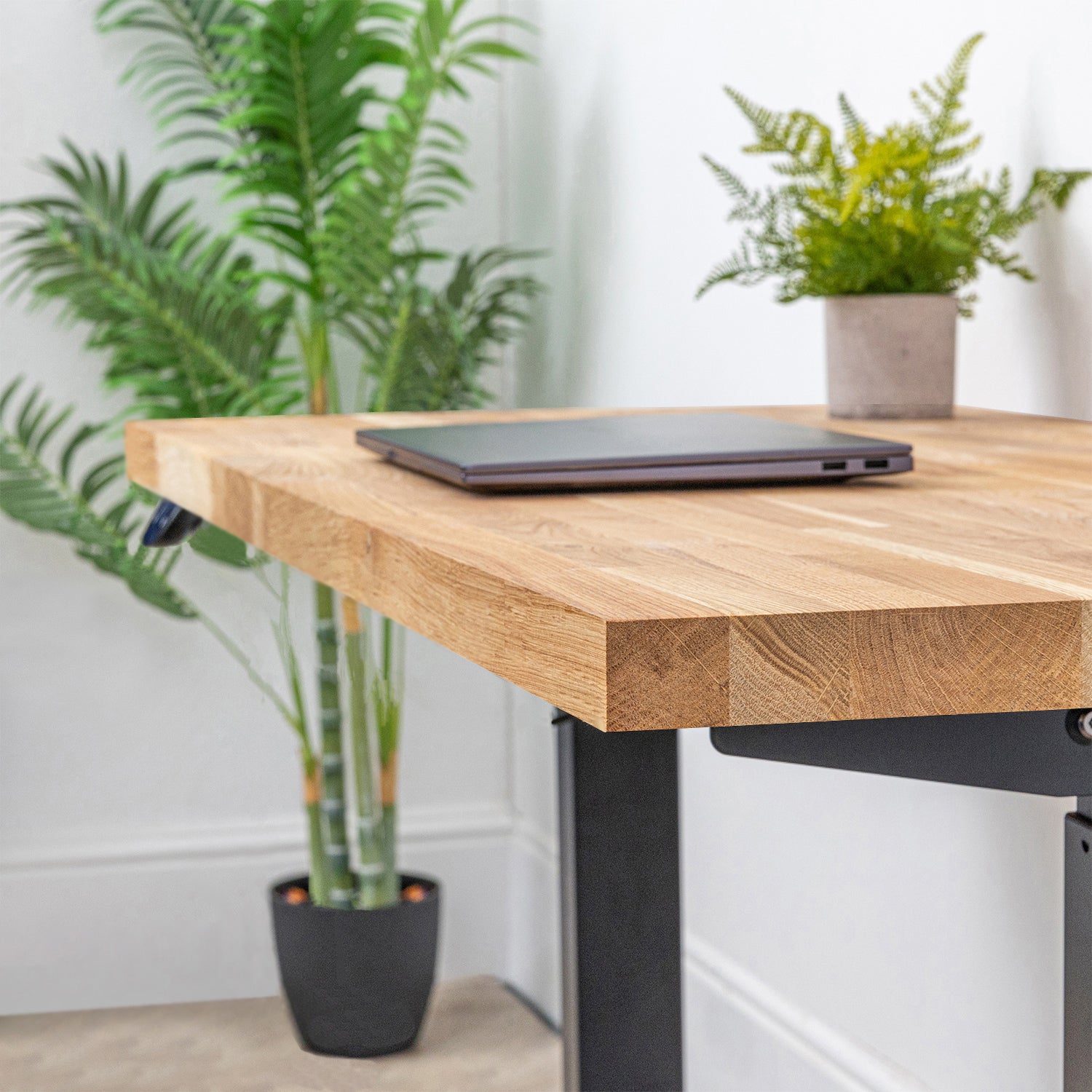 Oak Solid Wood Desk with Square Metal Legs - 27mm thick desktop
