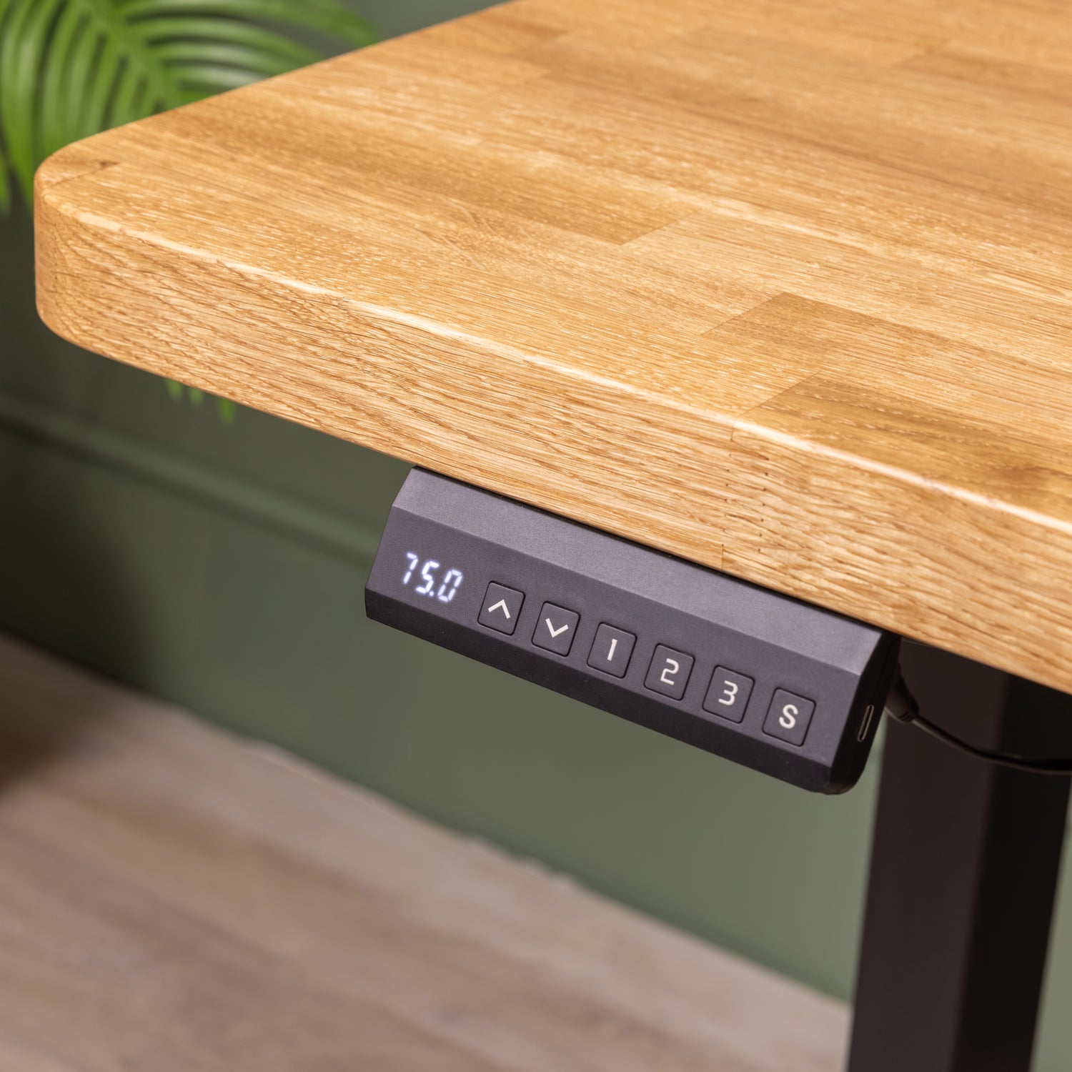 Black Sit Stand Electric Desk with Prime Oak Wooden Desktop
