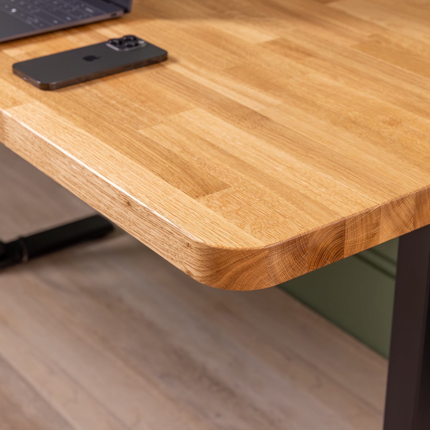 Black Sit Stand Electric Desk with Prime Oak Wooden Desktop