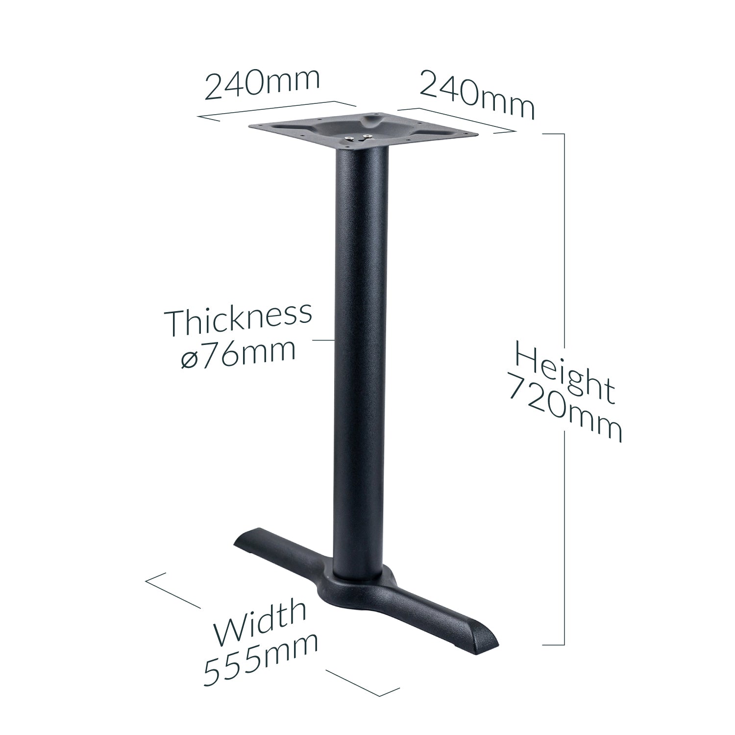 Black Twin Pedestal Cast Iron Table Base 720 x 555 mm - Dimensions