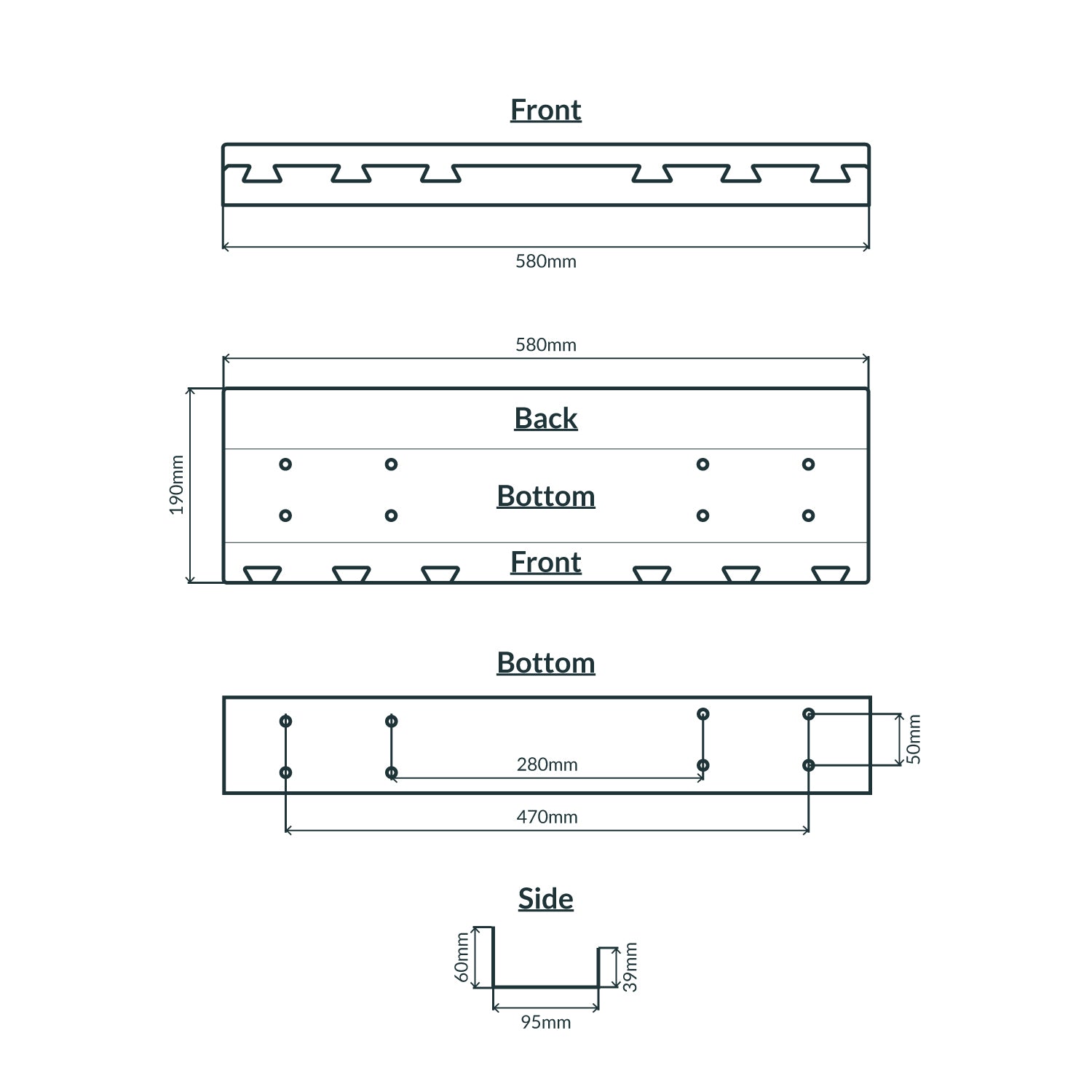 Black Under-Desk Cable Management Tray