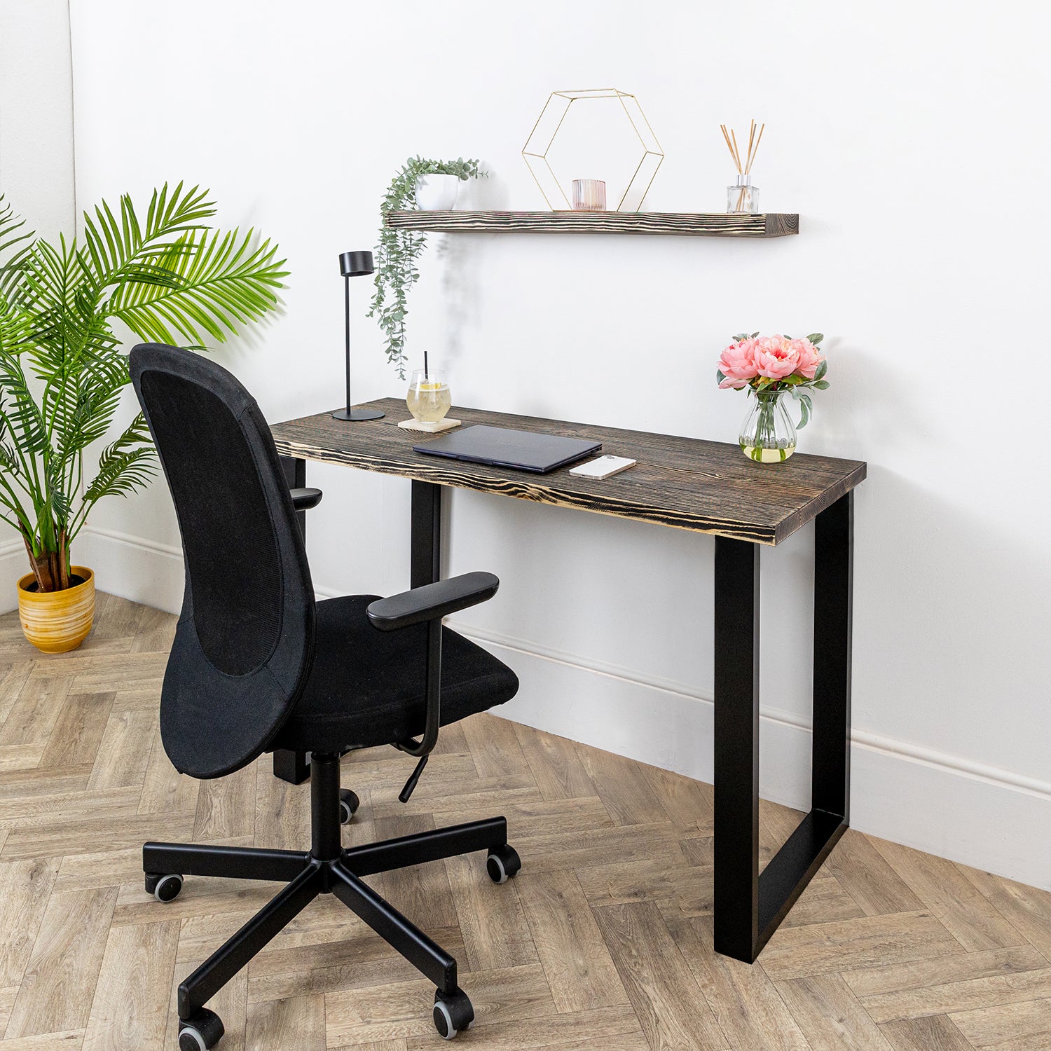 Black Wooden Desks with Industrial Metal Legs #length_1200mm depth_500mm
