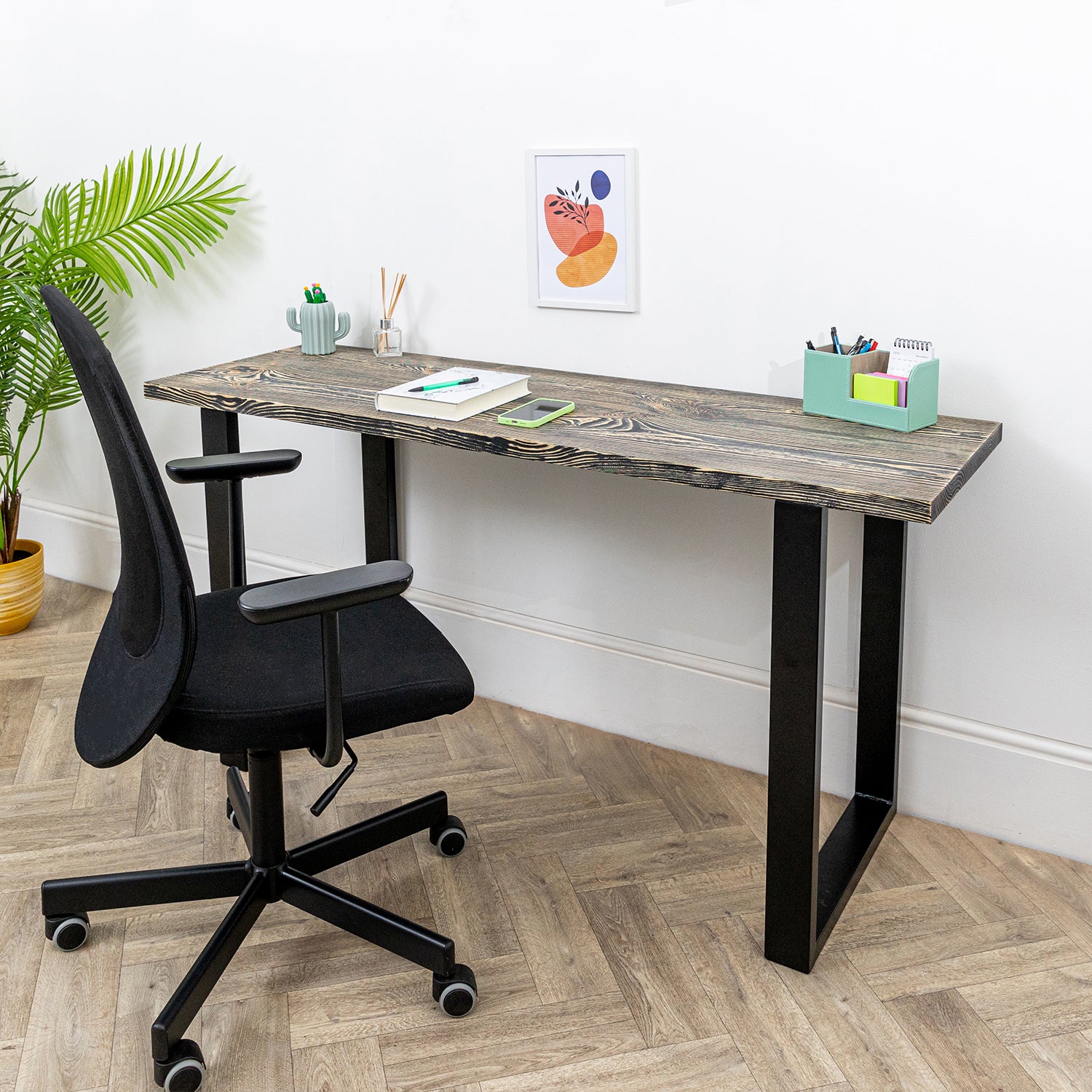 Black Wooden Desks with Industrial Metal Legs #length_1500mm depth_500mm