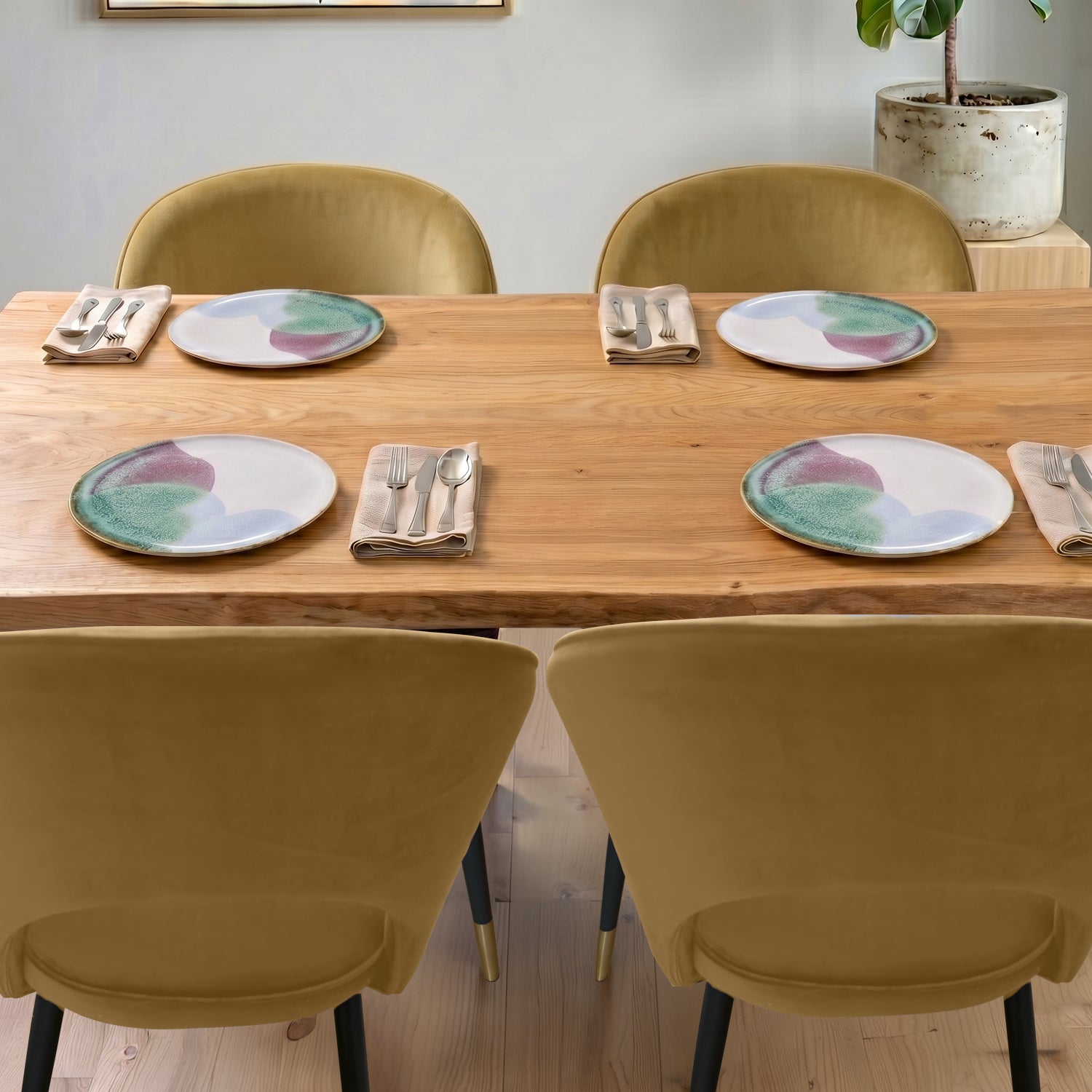 Corin Velvet Dining Chair in Caramel