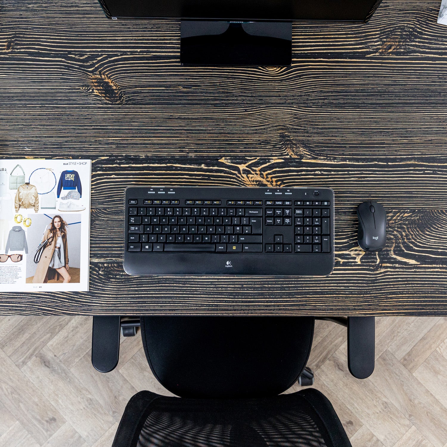 Dark Wood Desk with Square Metal Legs