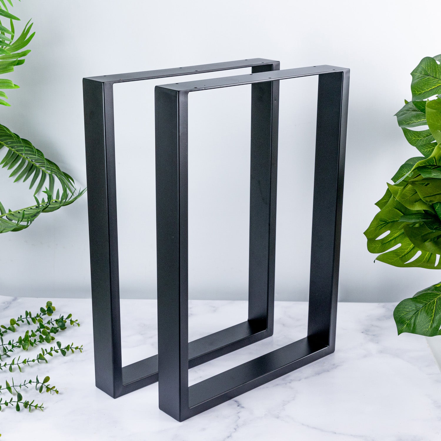 Dark Wood Desk with Square Metal Legs