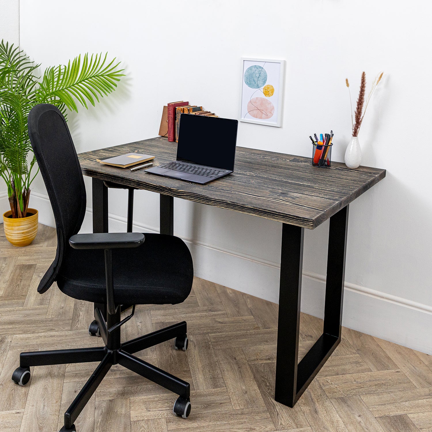 Dark Wood Desk with Square Metal Legs #length_1200mm depth_800mm