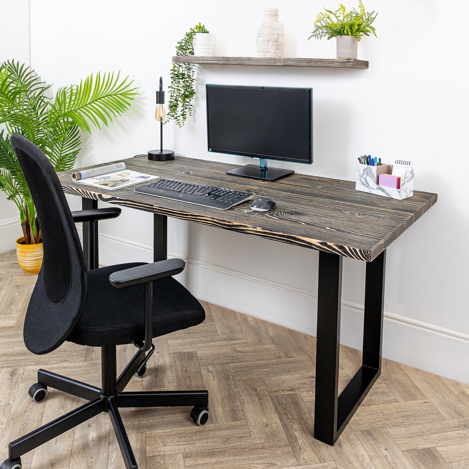 Dark Wood Desk with Square Metal Legs #length_1500mm depth_800mm