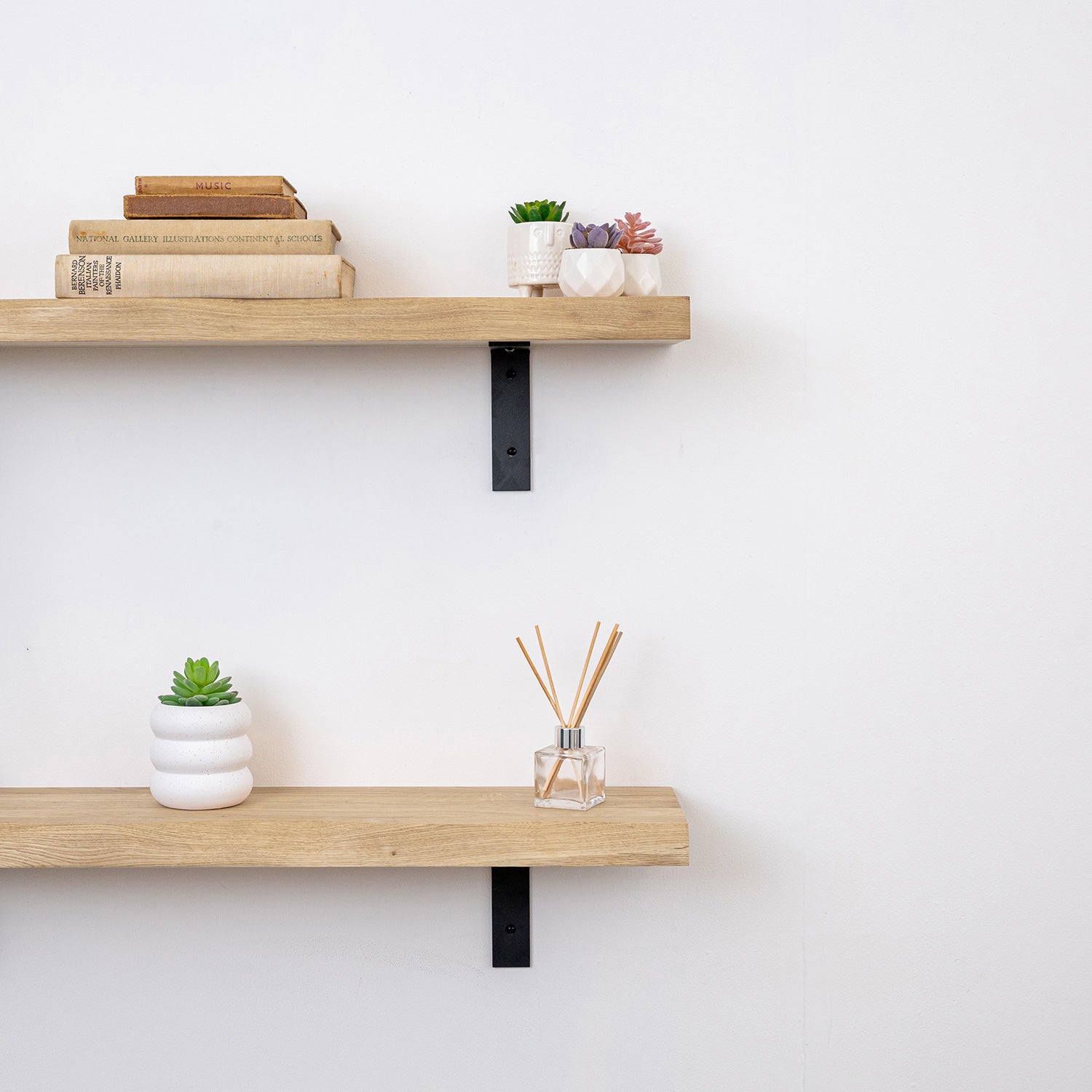 Rustic Edge Wood Shelves (Sanded) with Powder-Coated Cast Iron Brackets