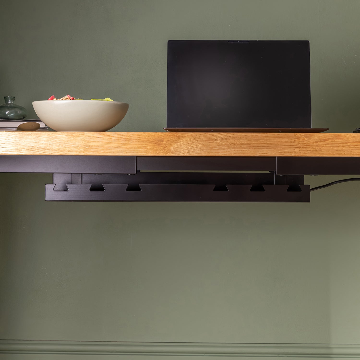 Dual Motor d2 Black Standing Desk with Prime Oak Solid Wood Rounded Desktop | Cable Tray Purchased Separately