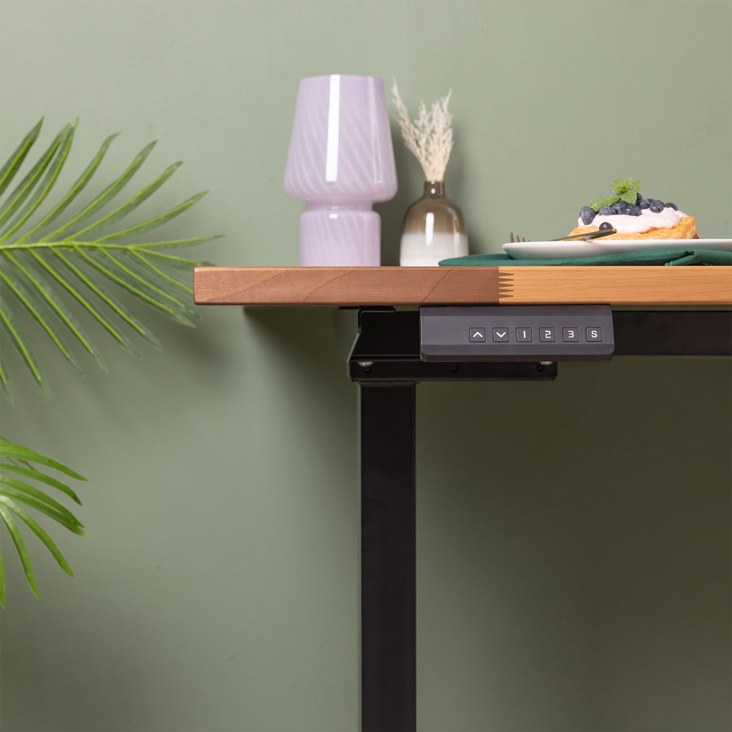 Dual Motor d2 Black Standing Desk with Walnut Solid Wood Desktop