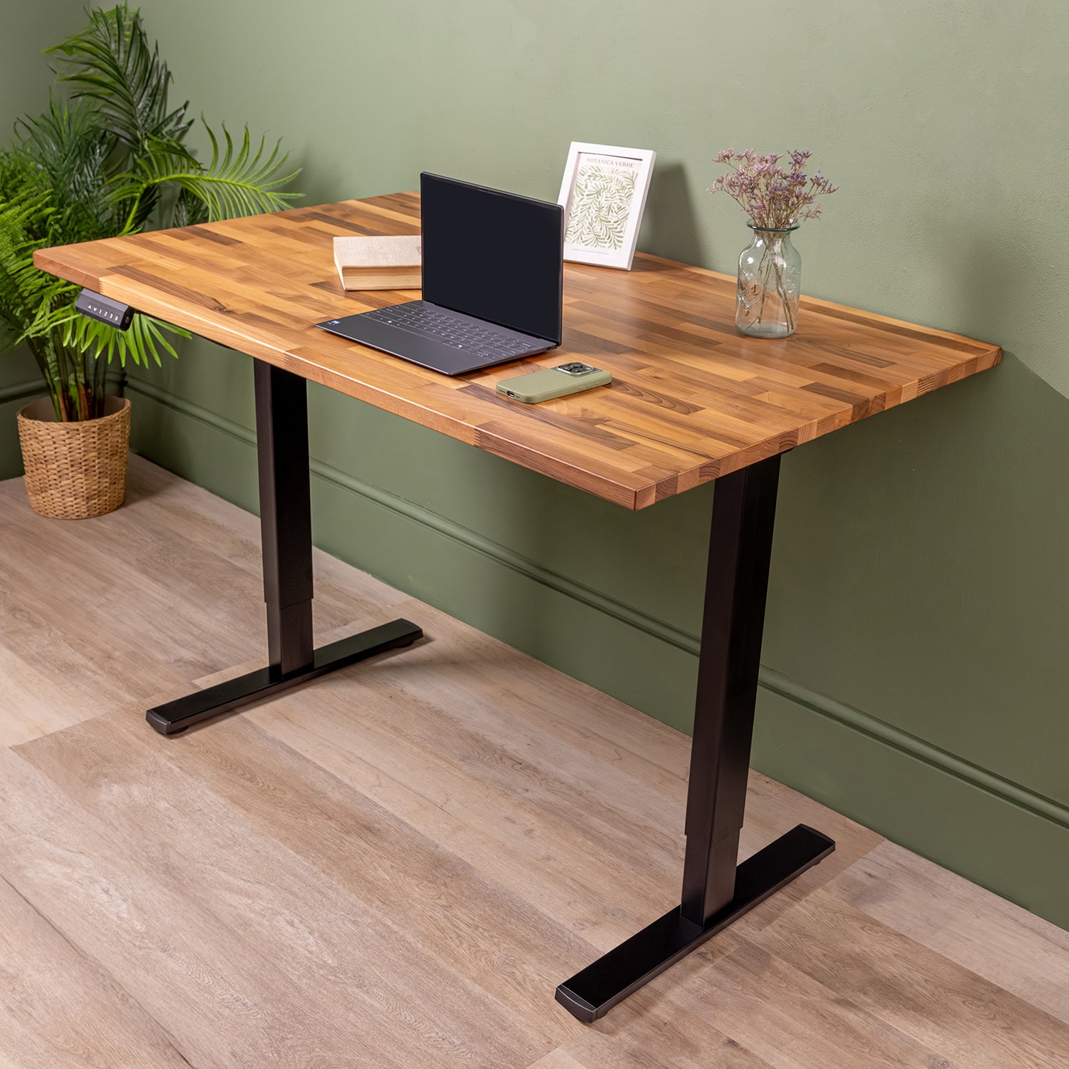 Dual Motor d2 Black Standing Desk with Walnut Solid Wood Desktop | 1200mm x 800mm