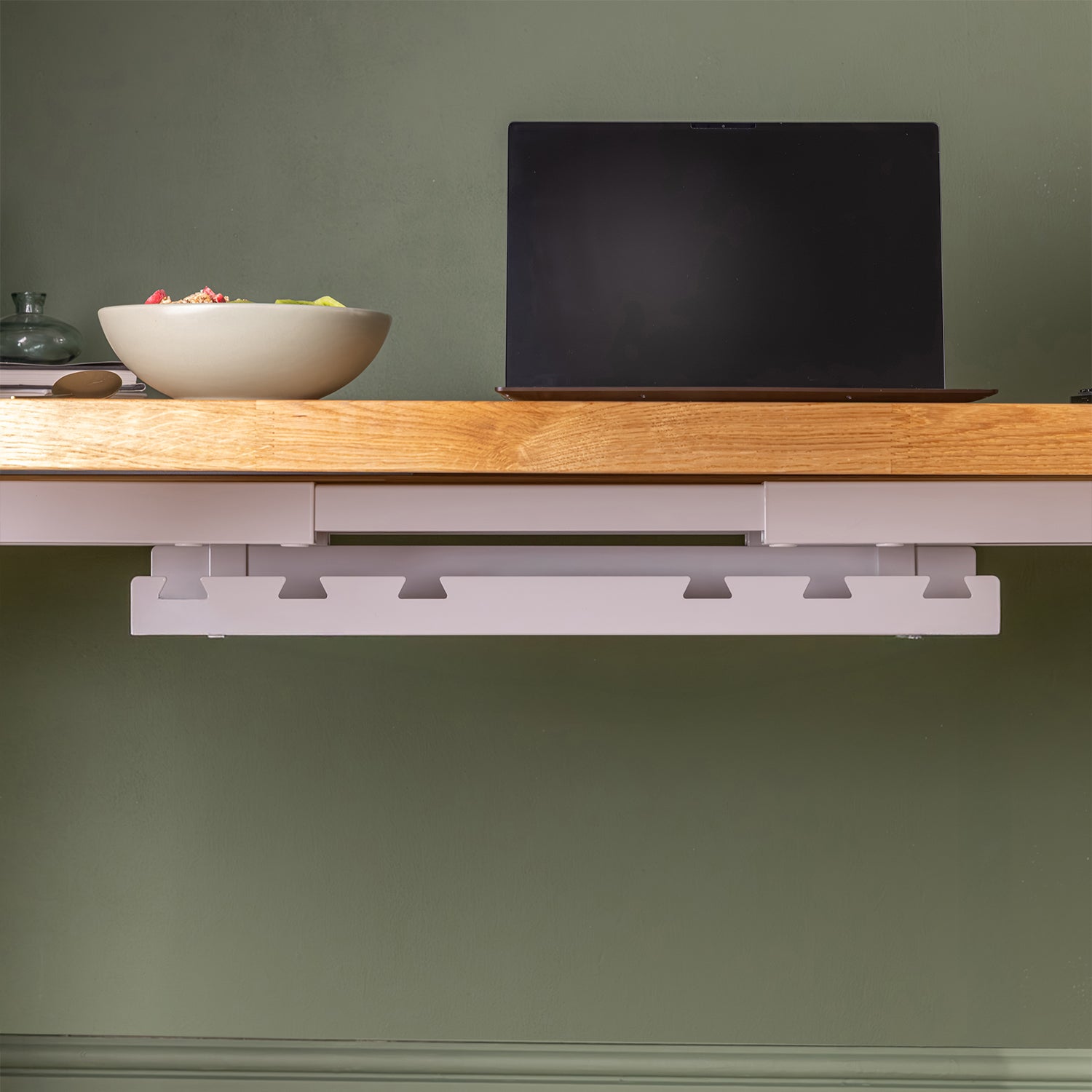 Dual Motor d2 White Standing Desk with Prime Oak Solid Wood Rounded Desktop | Cable Tray Purchased Separately