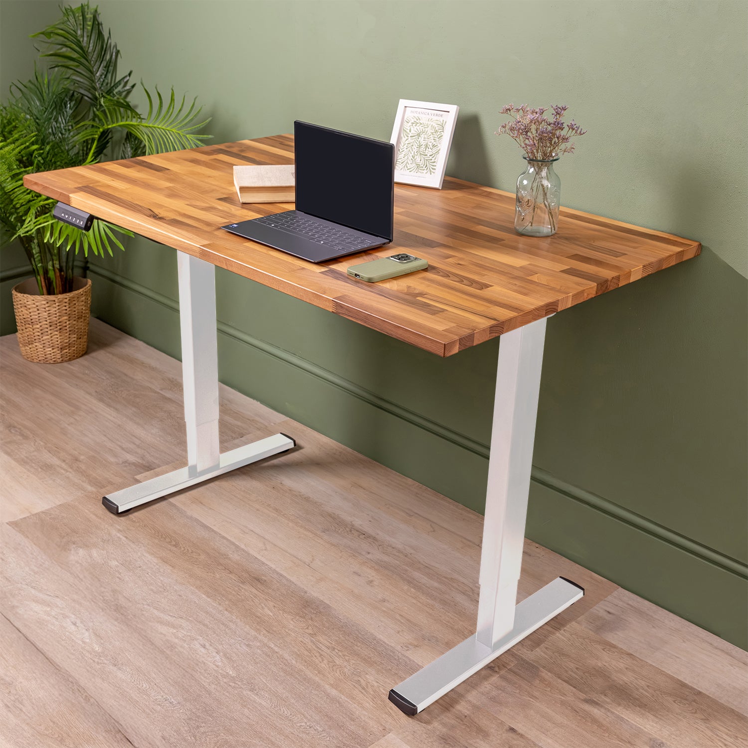 Dual Motor d2 White Standing Desk with Walnut Solid Wood Desktop | 1200mm x 800mm