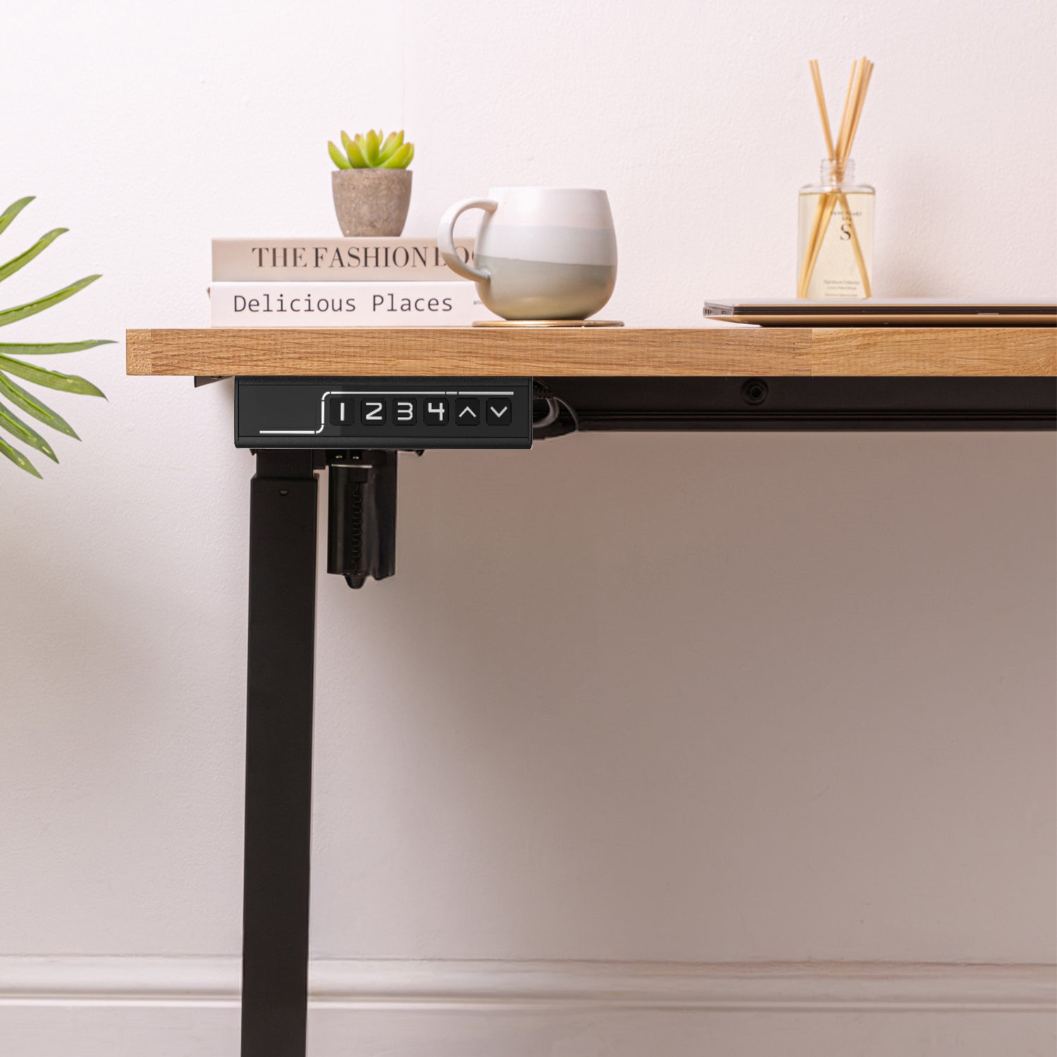Electric Adjustable Office Desk with Solid Oak Desktop - d1