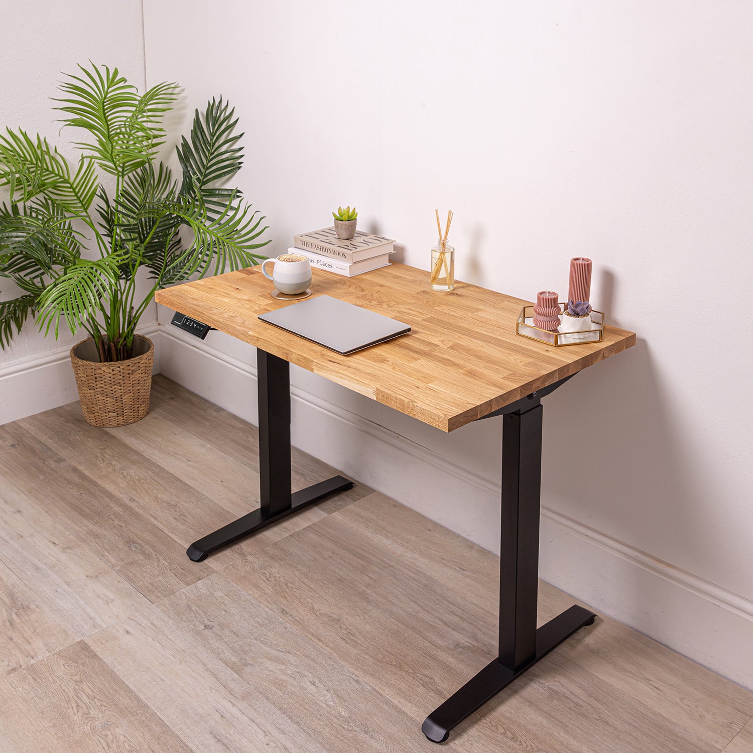 Electric Adjustable Office Desk with Solid Oak Desktop - d1
