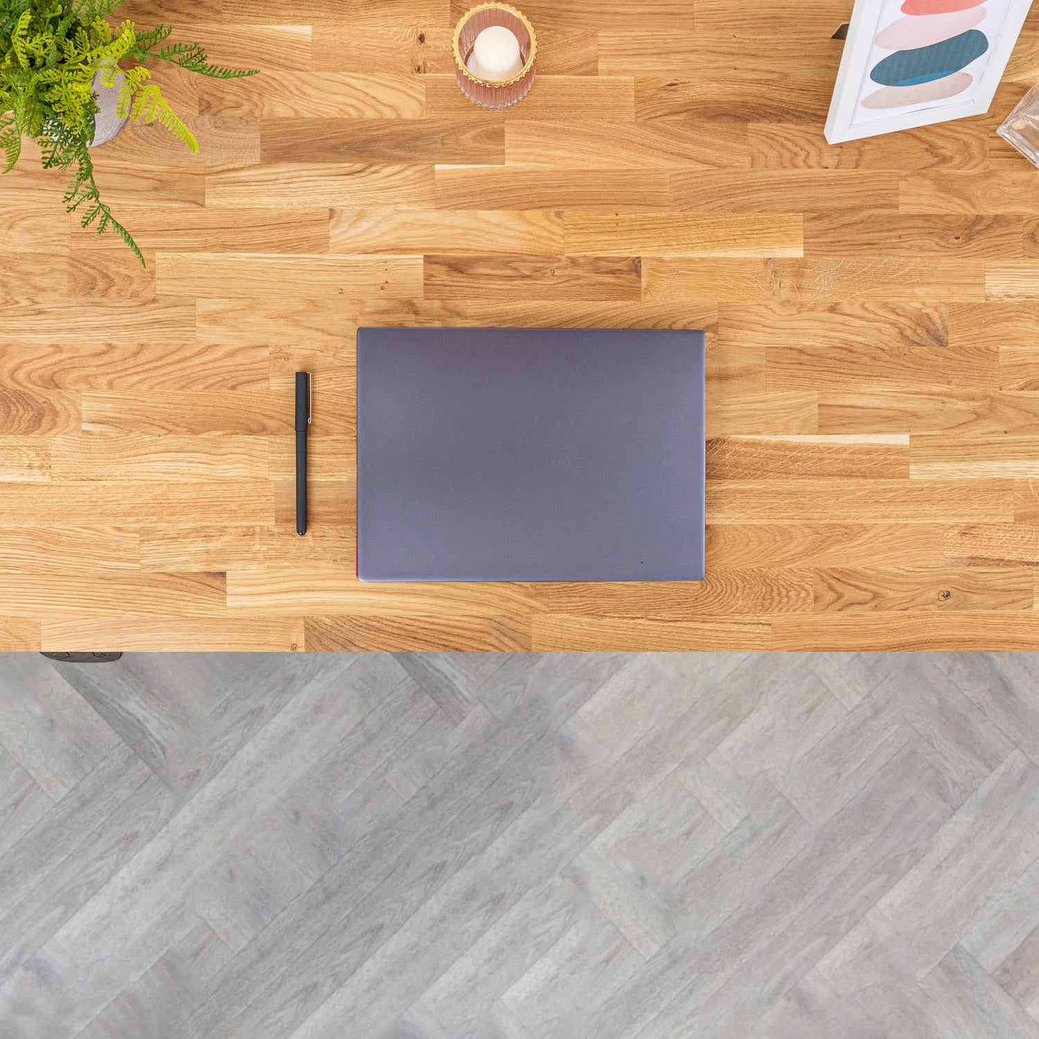 Oak Solid Wood Desk with Square Metal Legs - 27mm thick desktop