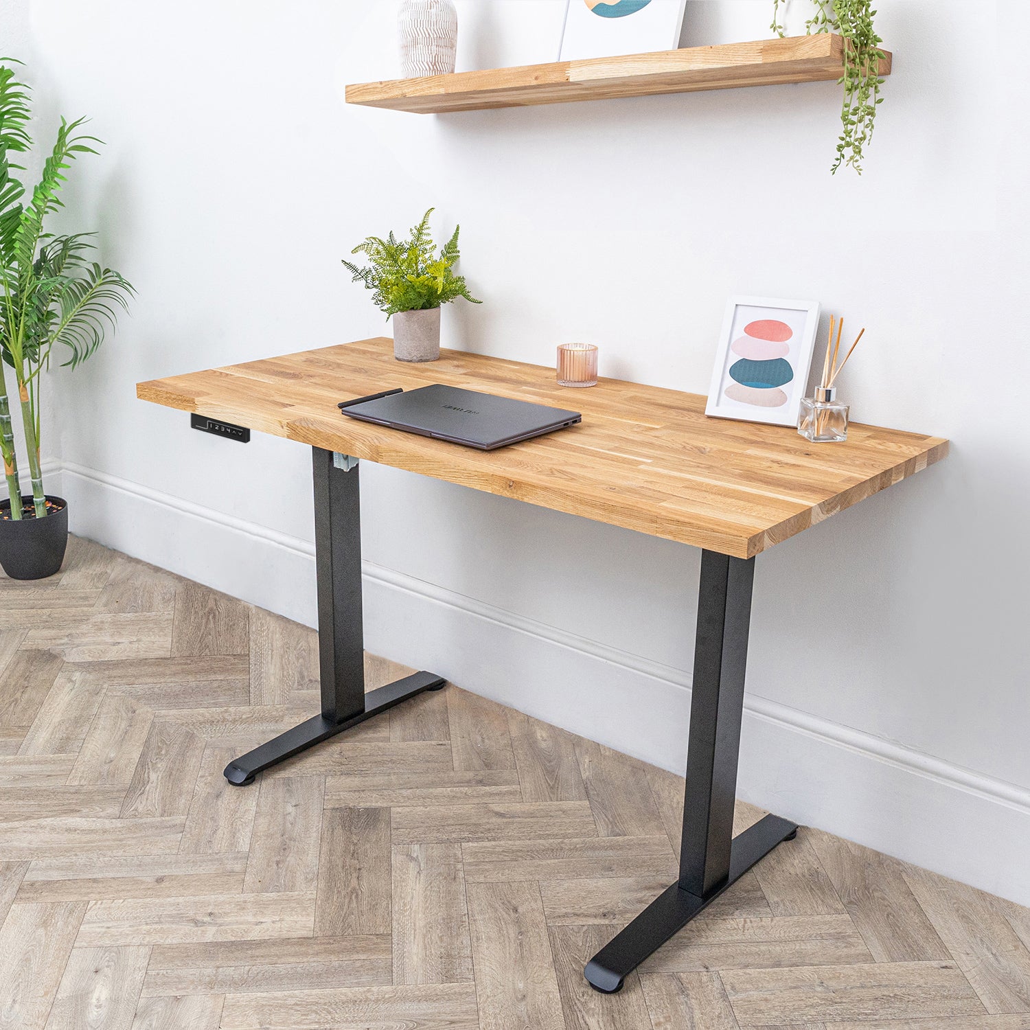 Electric Height Adjustable Standing Desk with Oak Solid Wood Desktop - d1