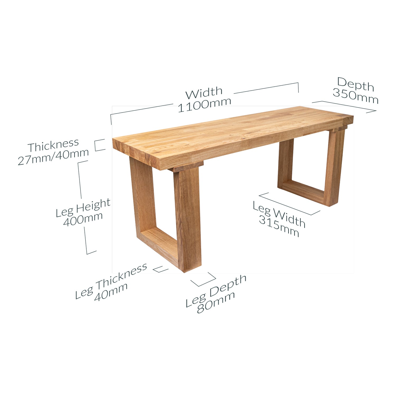 Oak Solid Wood Bench with Wooden Legs