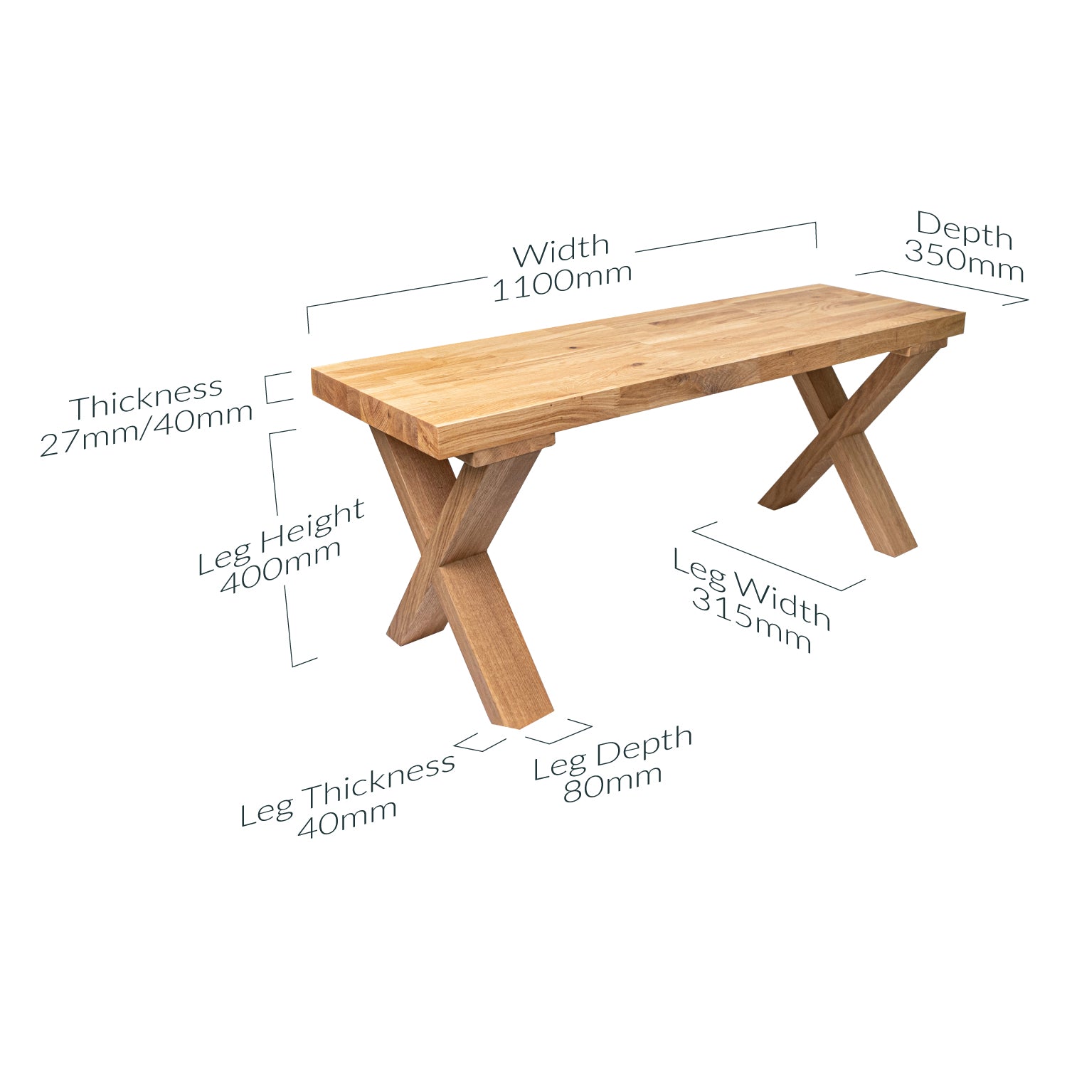 Oak Solid Wood Bench with X Legs