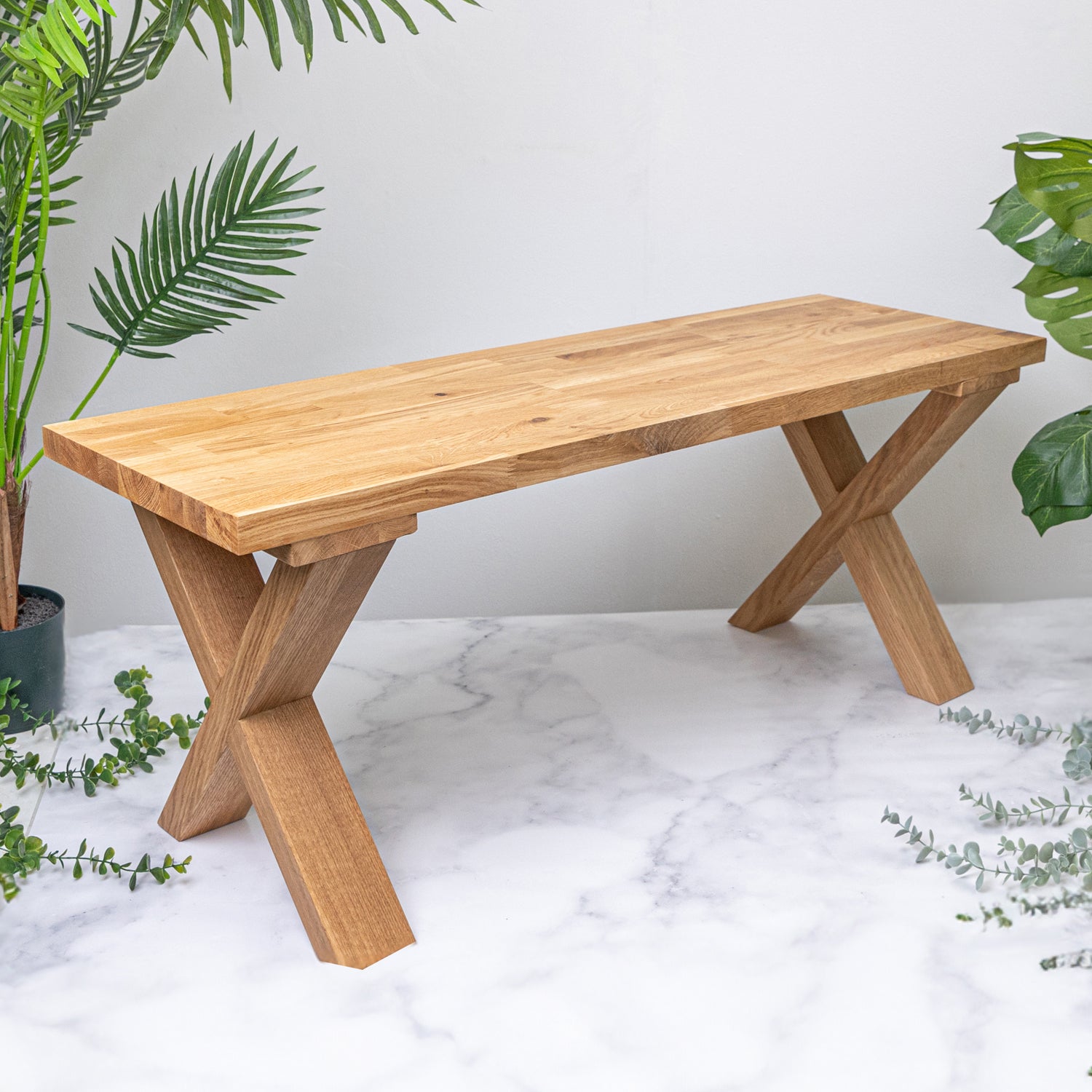 Oak Solid Wood Bench with X-Legs - Main Image
