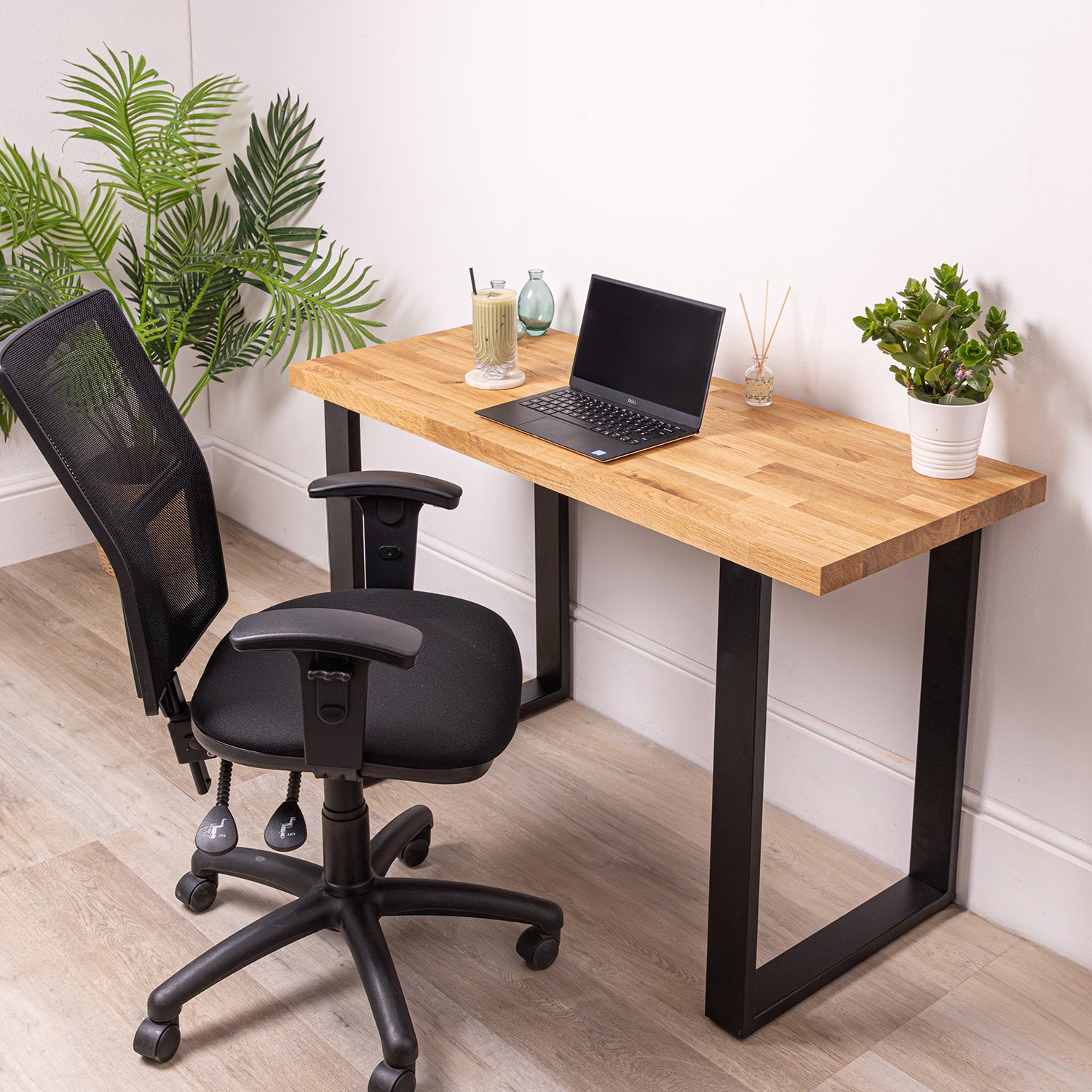 Oak Solid Wood Desk with Square Metal Legs - 40mm thick desktop | 1200mm x 500mm