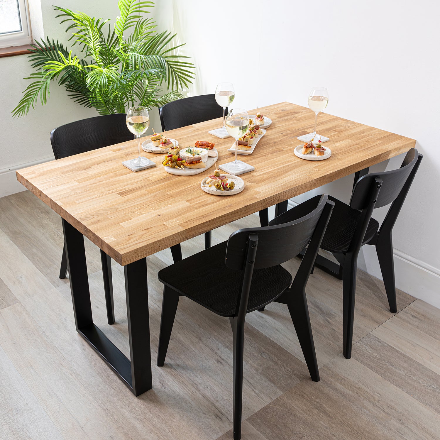 Oak Solid Wood Dining Table with Square Metal Legs | 1500mm x 800mm