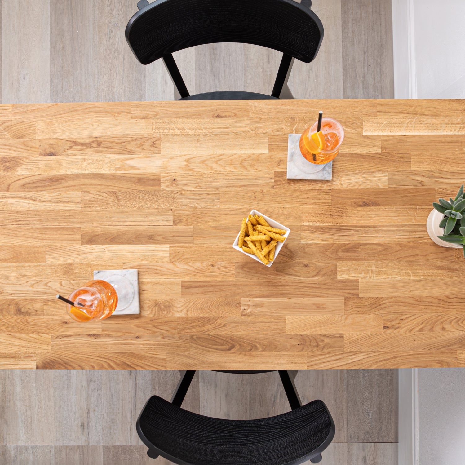 Oak Solid Wood Table with Black Hairpin Legs