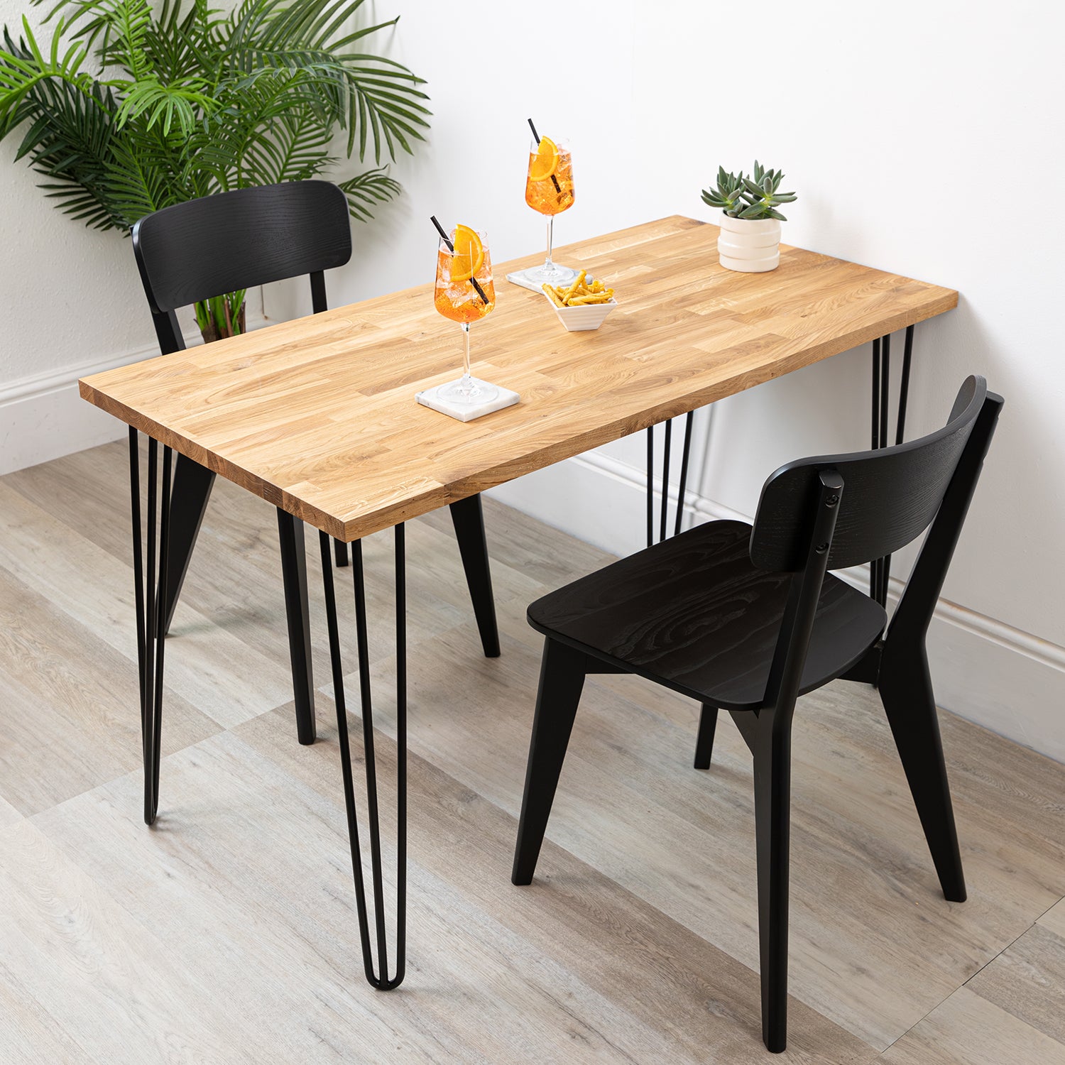 Oak Solid Wood Table with Black Hairpin Legs | 1200mm x 600mm