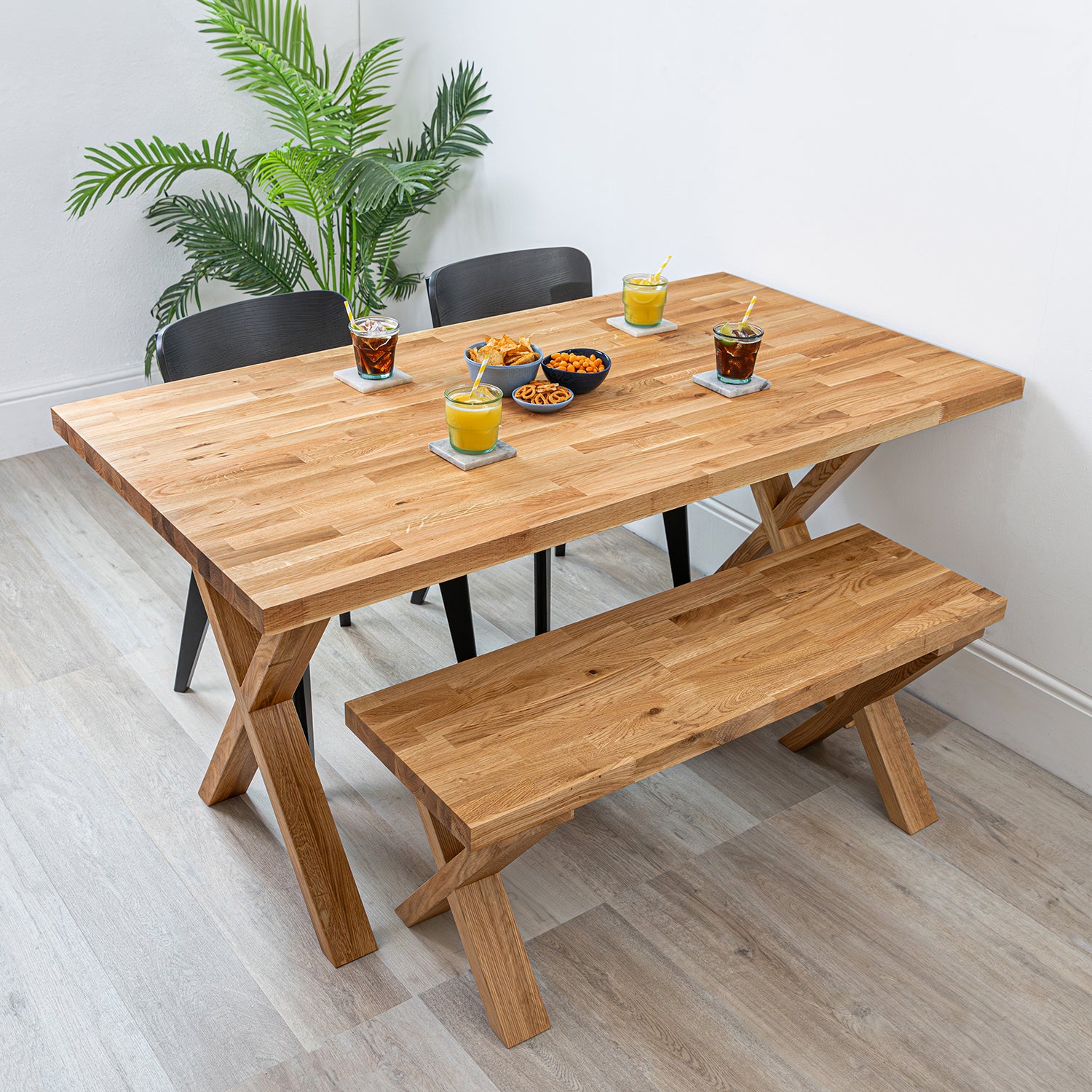 Oak Solid Wood Table With Wooden X Legs | 1500mm x 800mm