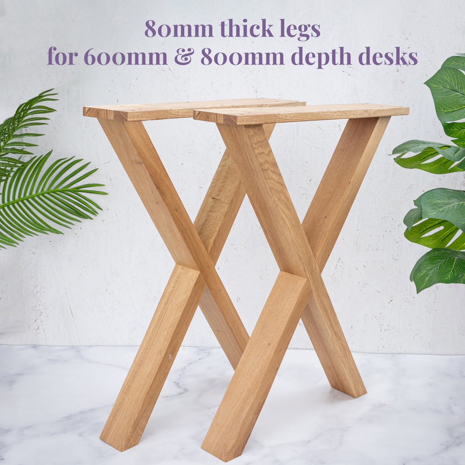 Oak Wooden Desk With Solid Oak Cross Legs - 27mm Thick Desktop