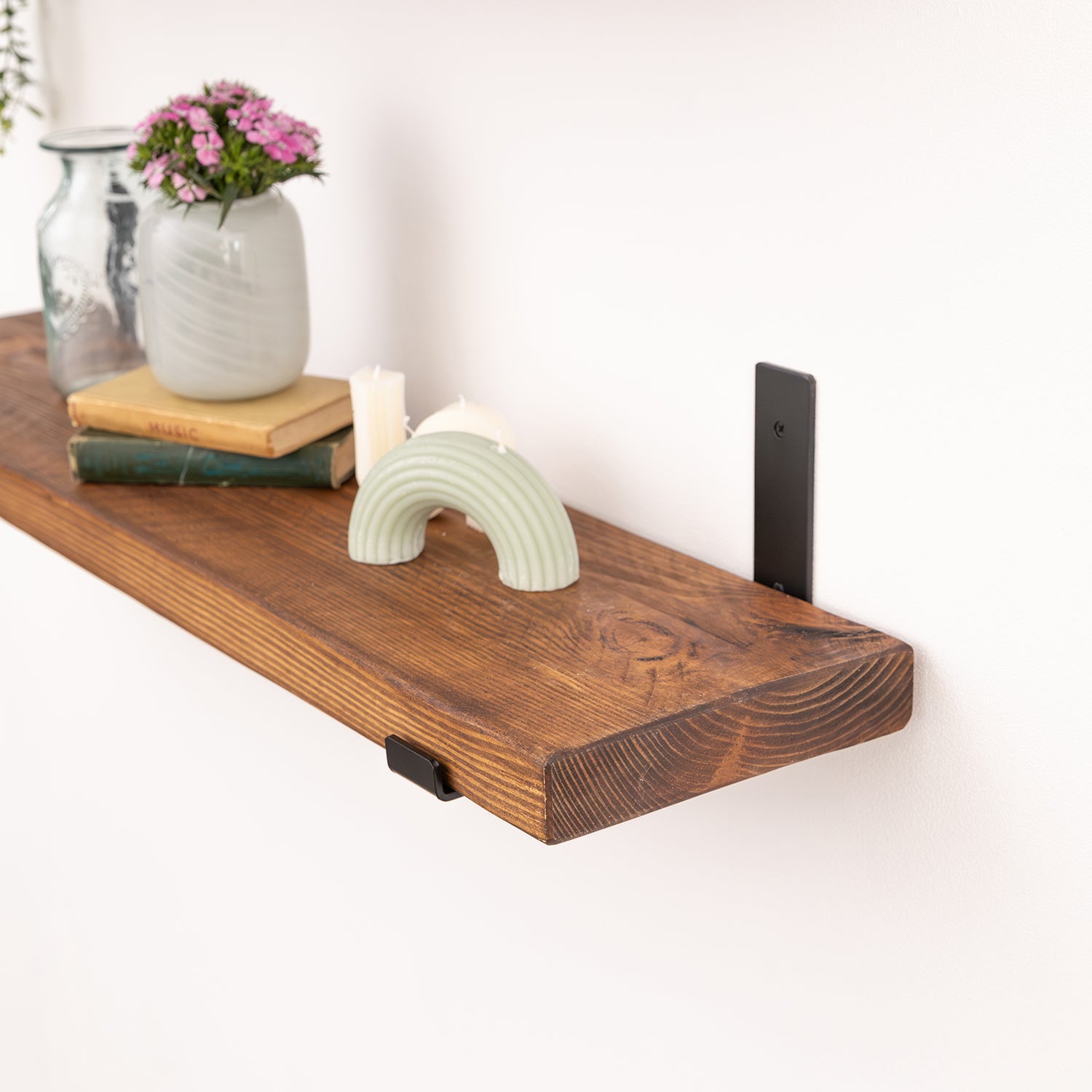 Pine Rustic Shelf - Tudor Oak with Black Up-Style Scaffolding Brackets