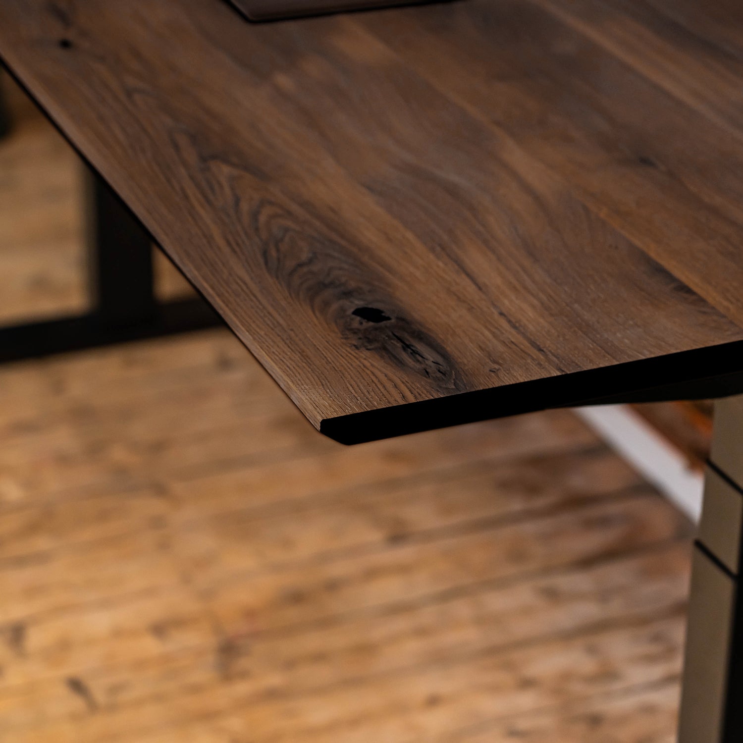 Premium d3 Dual Motor Black Standing Desk with Premium Oak Solid Wood Desktop - Charcoal