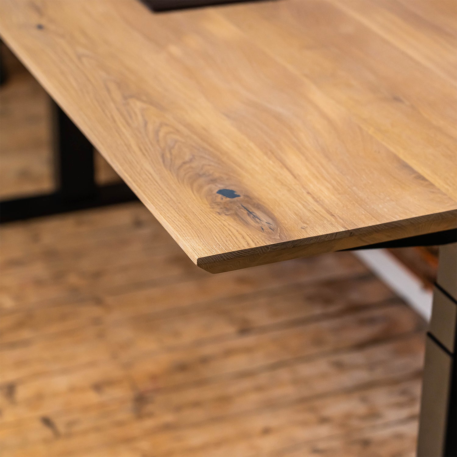 Premium Black Sit Stand Electric Desk with Oak Wood Desktop