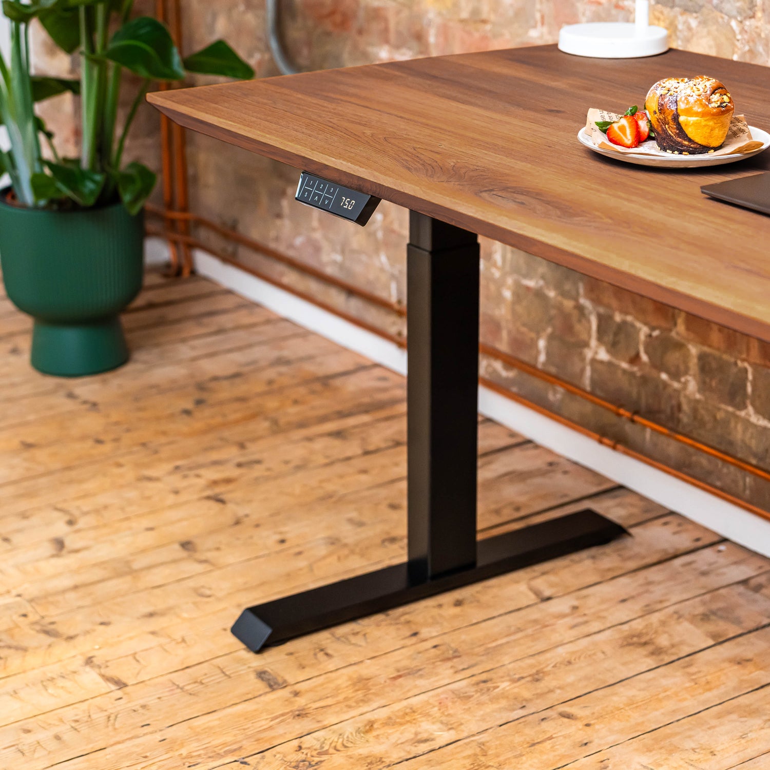 Premium Black Sit Stand Electric Desk with Wood Desktop