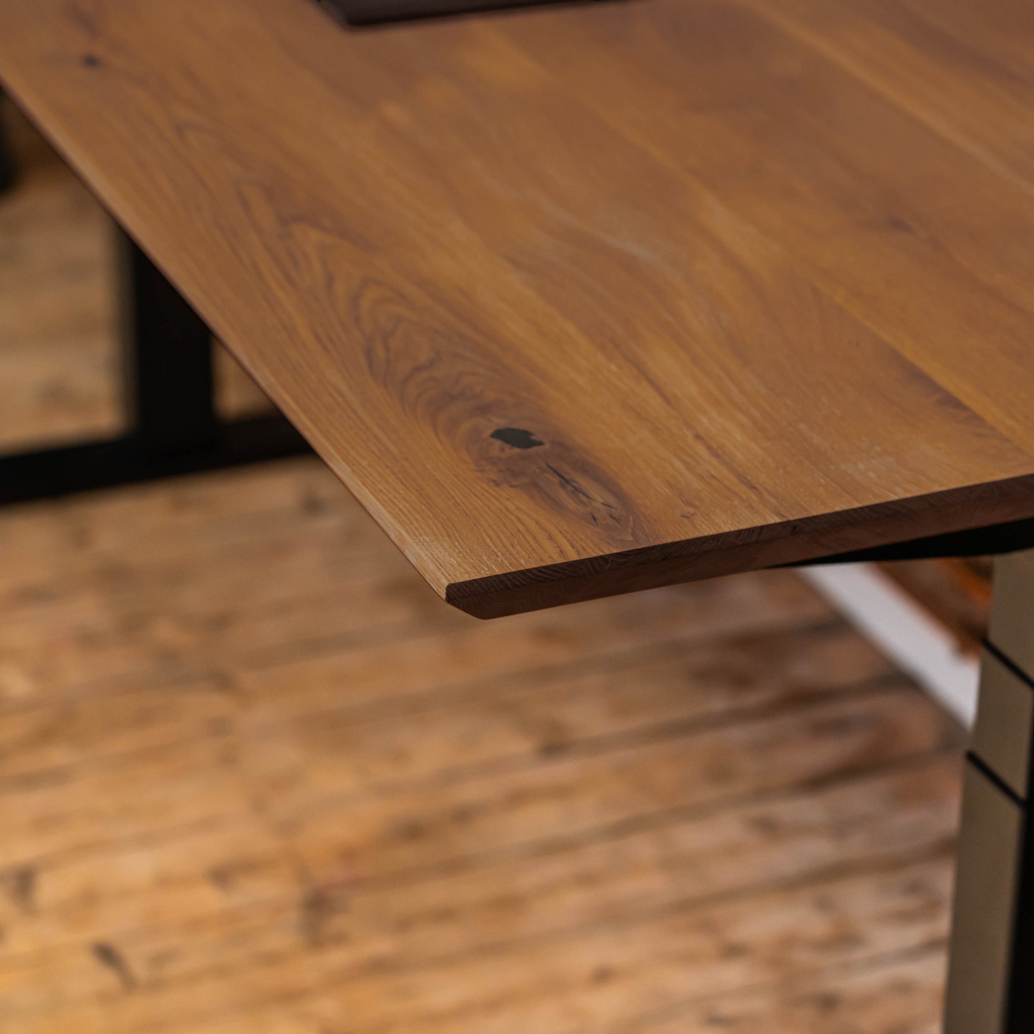 Premium Black Sit Stand Electric Desk with Wood Desktop