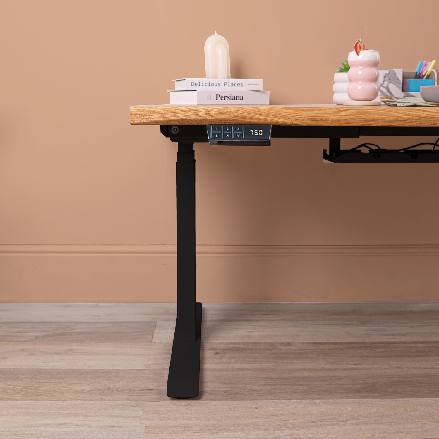 Premium d3 Dual Motor Black Standing Desk with Oak Live Edge Solid Wood Desktop