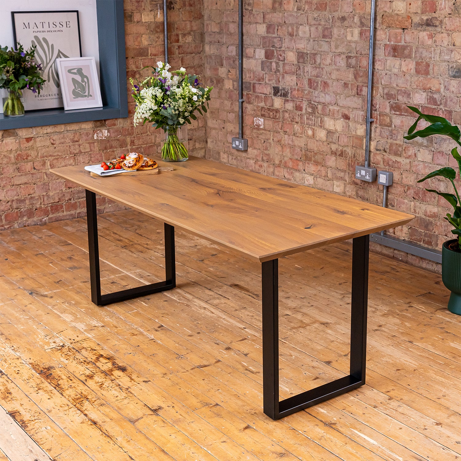 Premium Solid Oak Dining Table - Antique Bronze | 1800mm x 800mm