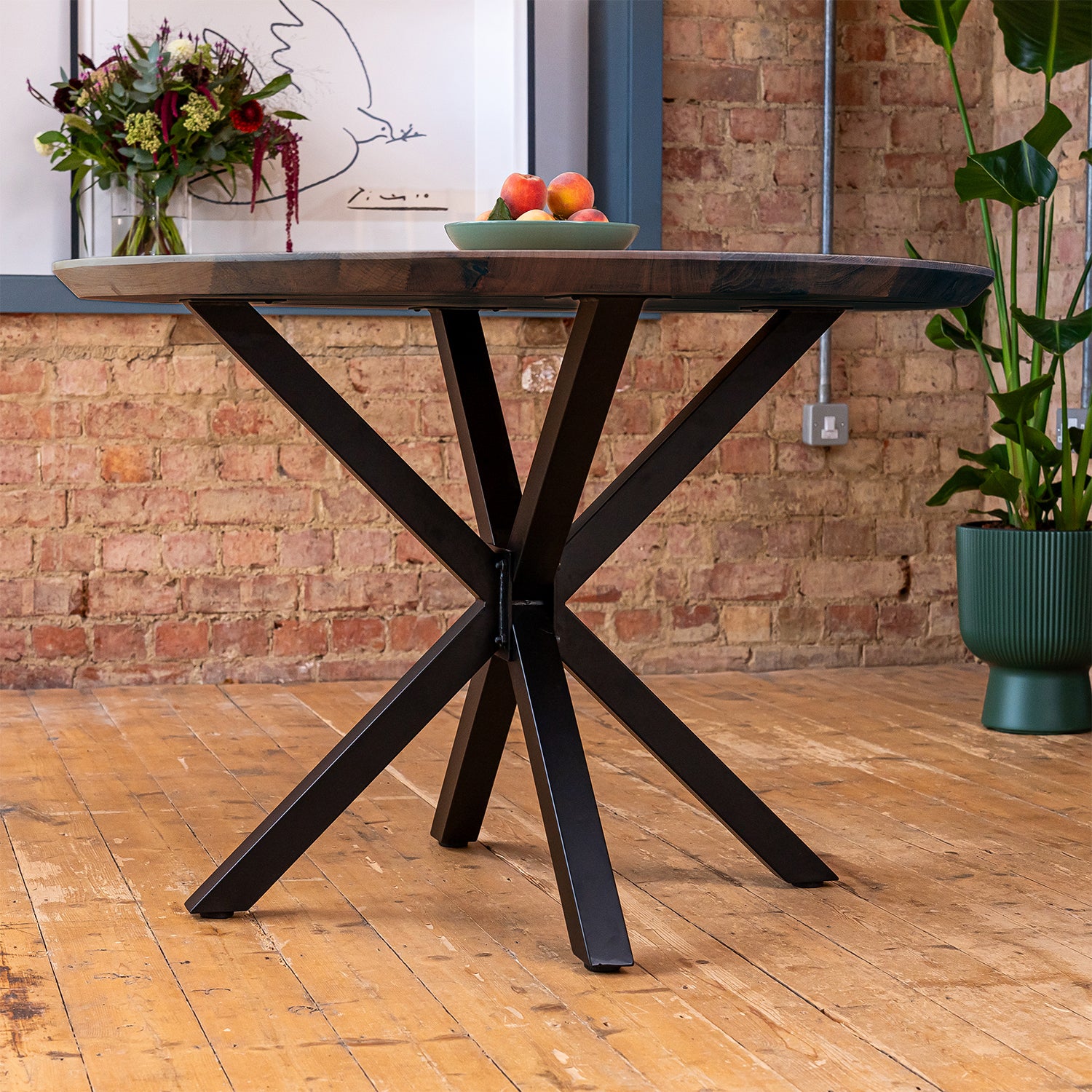 Premium Solid Oak Round Dining Tabletop - Charcoal