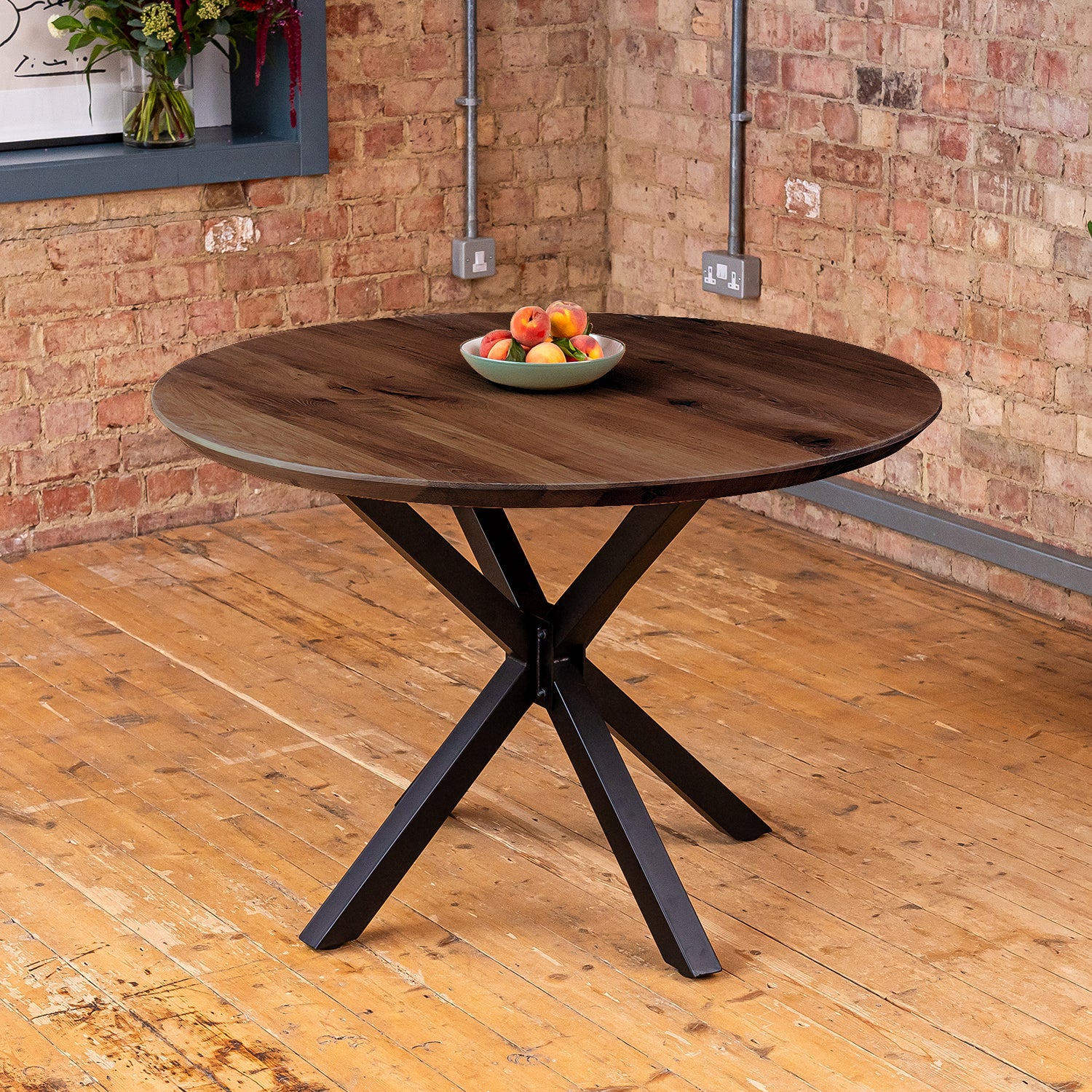 Premium Solid Oak Round Dining Tabletop - Charcoal