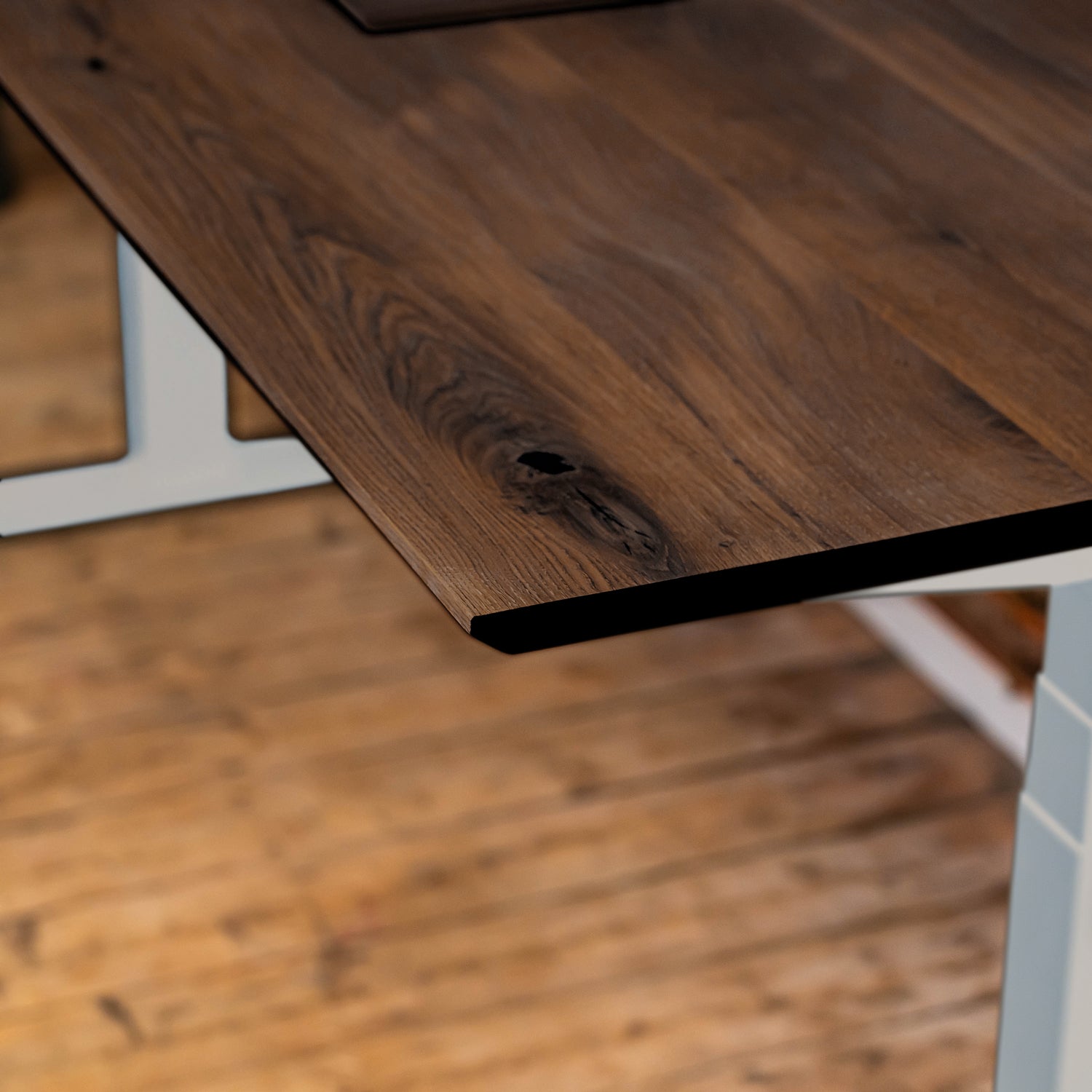 Premium d3 Dual Motor White Standing Desk with Premium Oak Solid Wood Desktop - Charcoal
