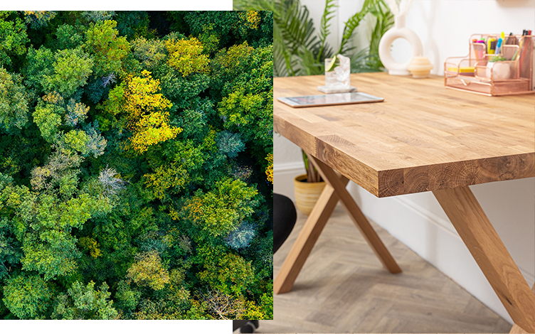 Sustainably sourced solid oak desk with X legs.