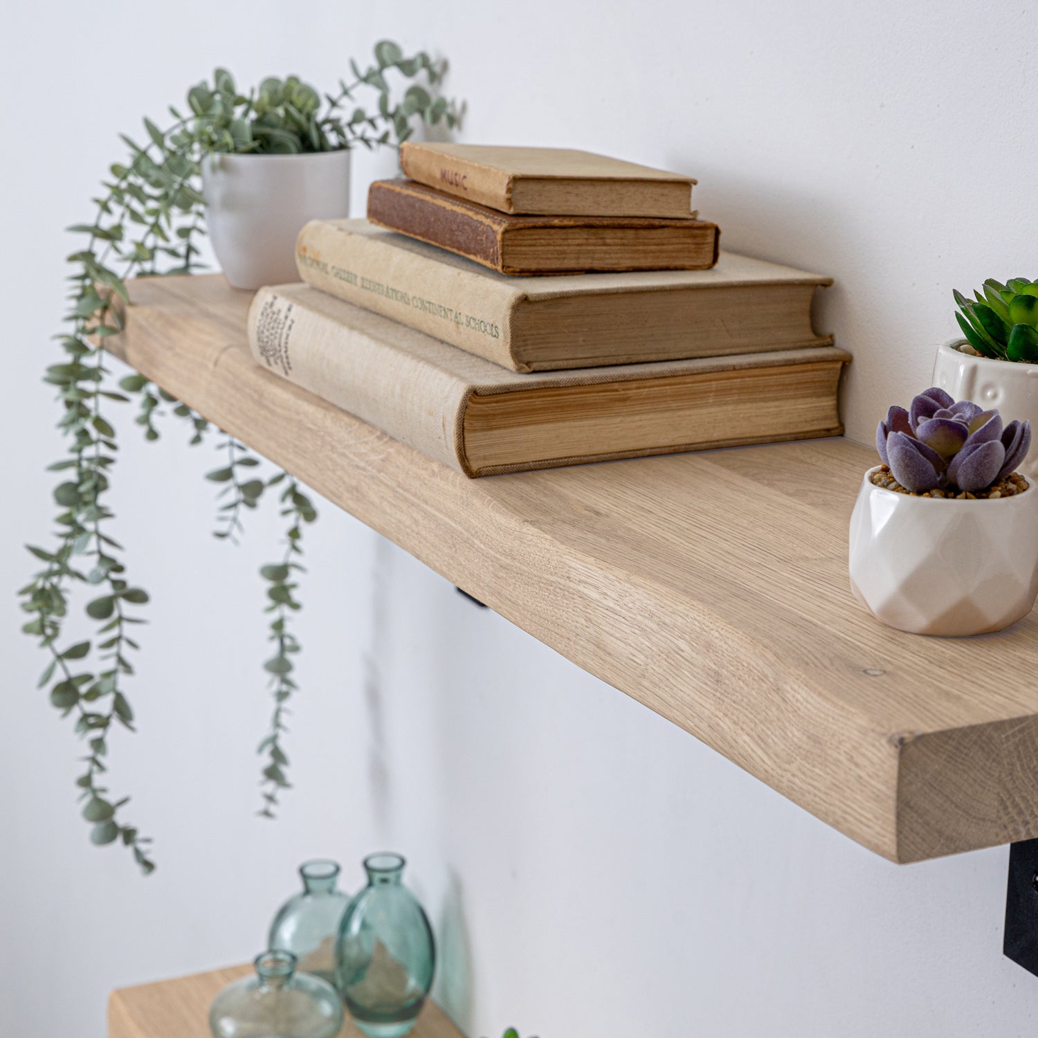 Rustic Edge Wood Shelves (Sanded) with Powder-Coated Cast Iron Brackets