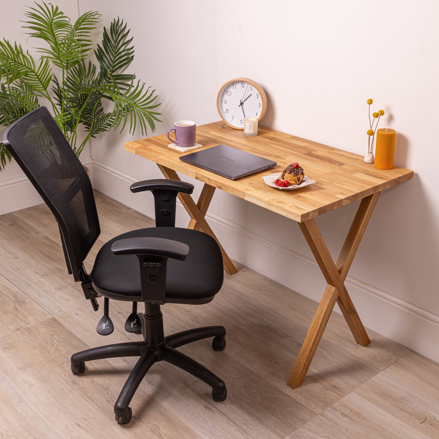 Small Desk - Oak Solid Wood with X Legs | 1000mm x 600mm