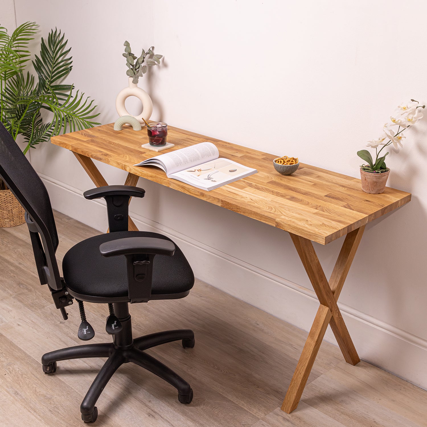 Small Desk - Oak Solid Wood with X Legs | 1500mm x 500mm